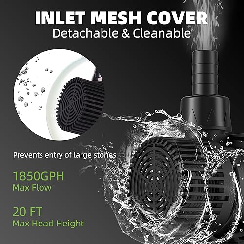 Miniatura 2 de FREESEA Bomba de agua sumergible para estanque 1800 GPH 50W DC 24V Bomba de fuente de retorno con tubo de 15 pies para acuario pecera jardín al aire