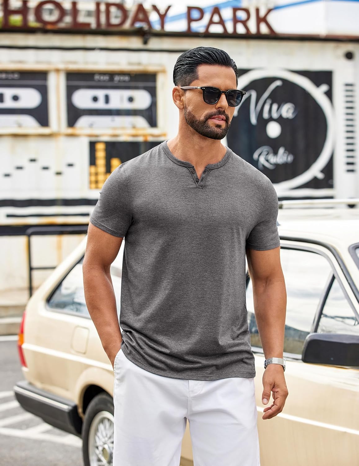 COOFANDY Men's T Shirts Short Sleeve Casual V Neck T-Shirt Soft Notch Neck Tee Classic Plain Shirts - Image 2