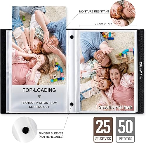 Vista 4 de Lanpn Álbum de fotos de 8.5 x 11 pulgadas, 8.5 x 11 pulgadas, 8 x 11 pulgadas, 50 pulgadas, tapa dura de lino, sin ácidos, deslizante, en las fundas