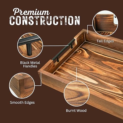 Miniatura 2 de Bandejas de bambú natural para servir modernas bandejas decorativas Otman con asas de metal, perfectas para sala de estar, dormitorio, entrada y