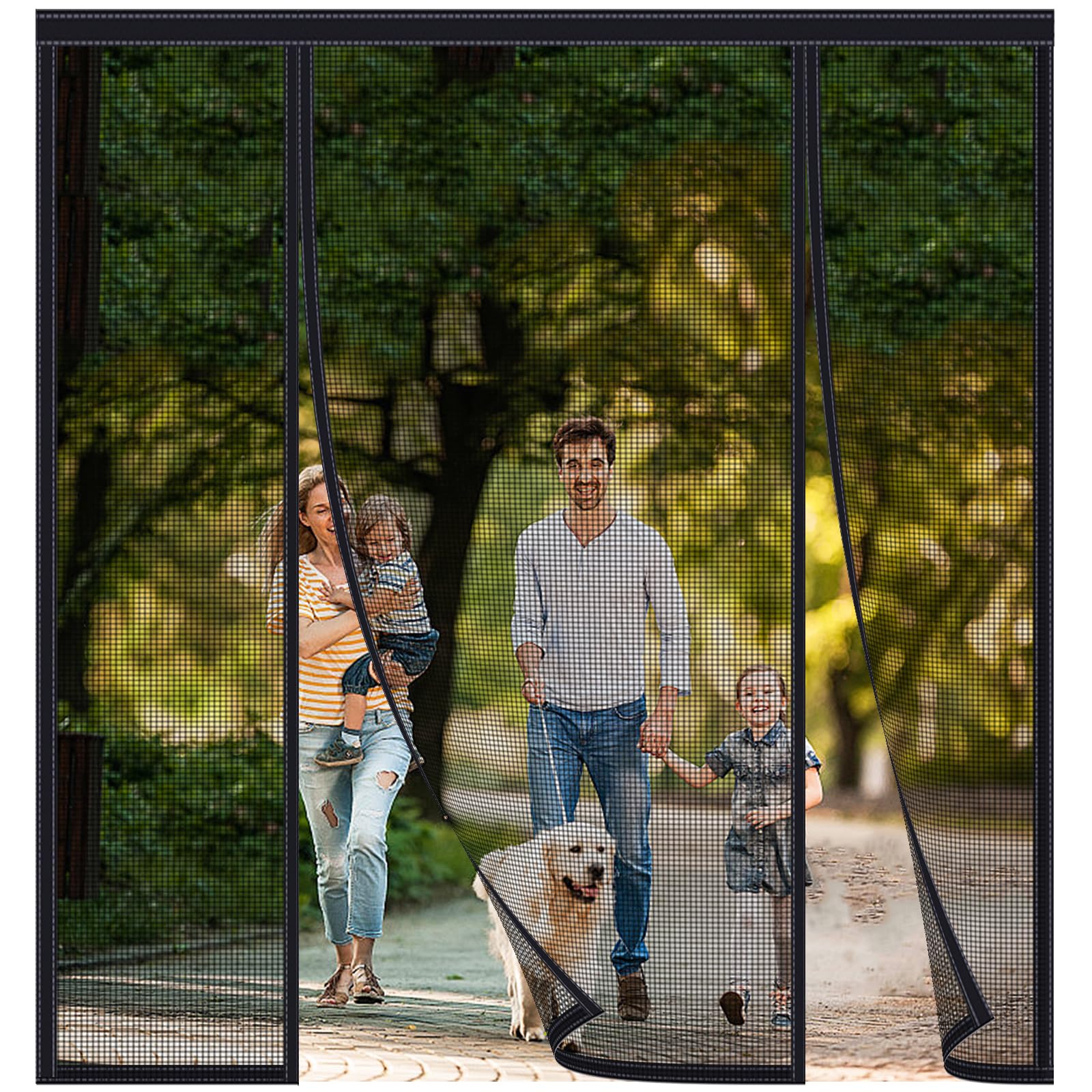 FYHDSH Magnetic Fly Screens for Doors, Anti Mosquito Mesh Curtain, Double Door Screen Curtain for Sliding Door with Powerful Magnets and Full Frame Magic Tape, Keep Fly Bug Out, Black-B-220x260cm — image 1