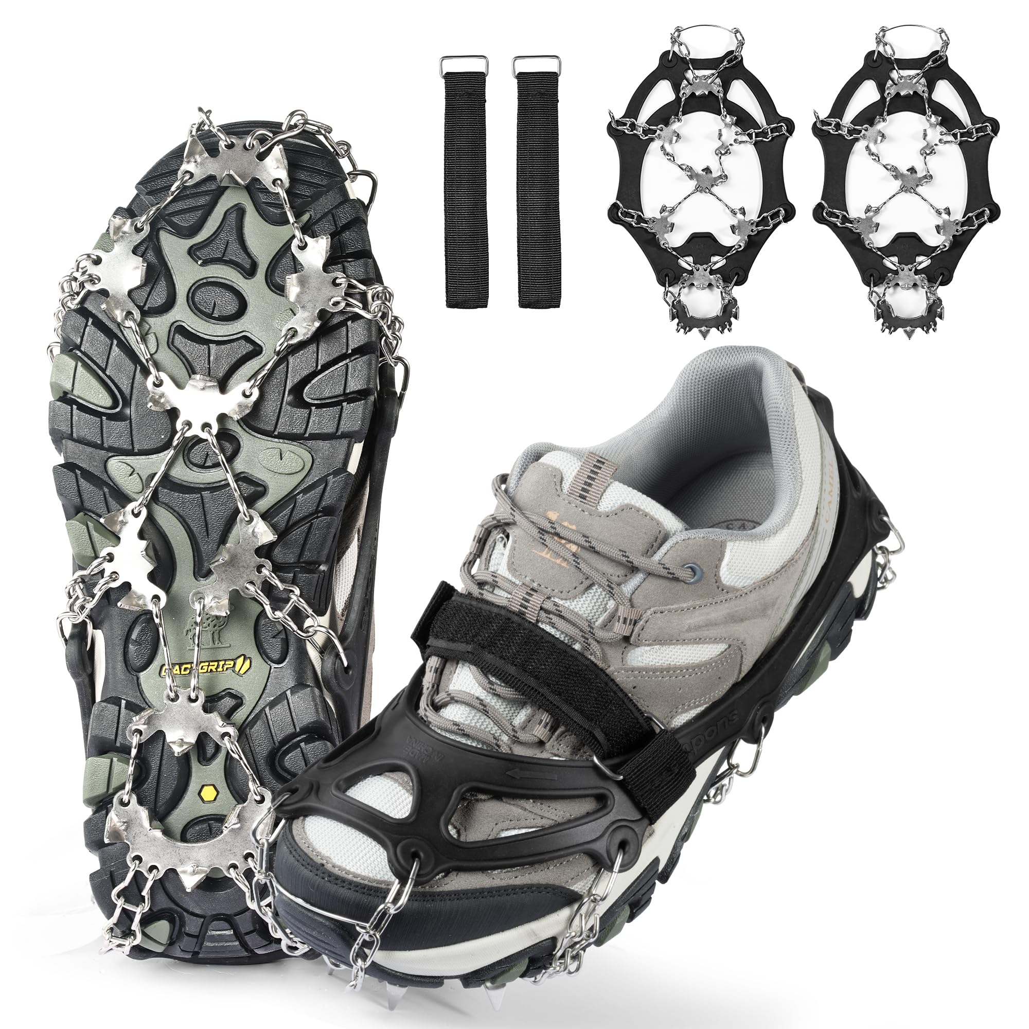 Chumix Ramponi per Scarponi, 26 Denti 201 Catene in Acciaio Inossidabile Portatile Ramponcini, Leggeri Ramponi da Ghiaccio Protezione Sicura, per Camminare, Jogging, Pesca, Camp