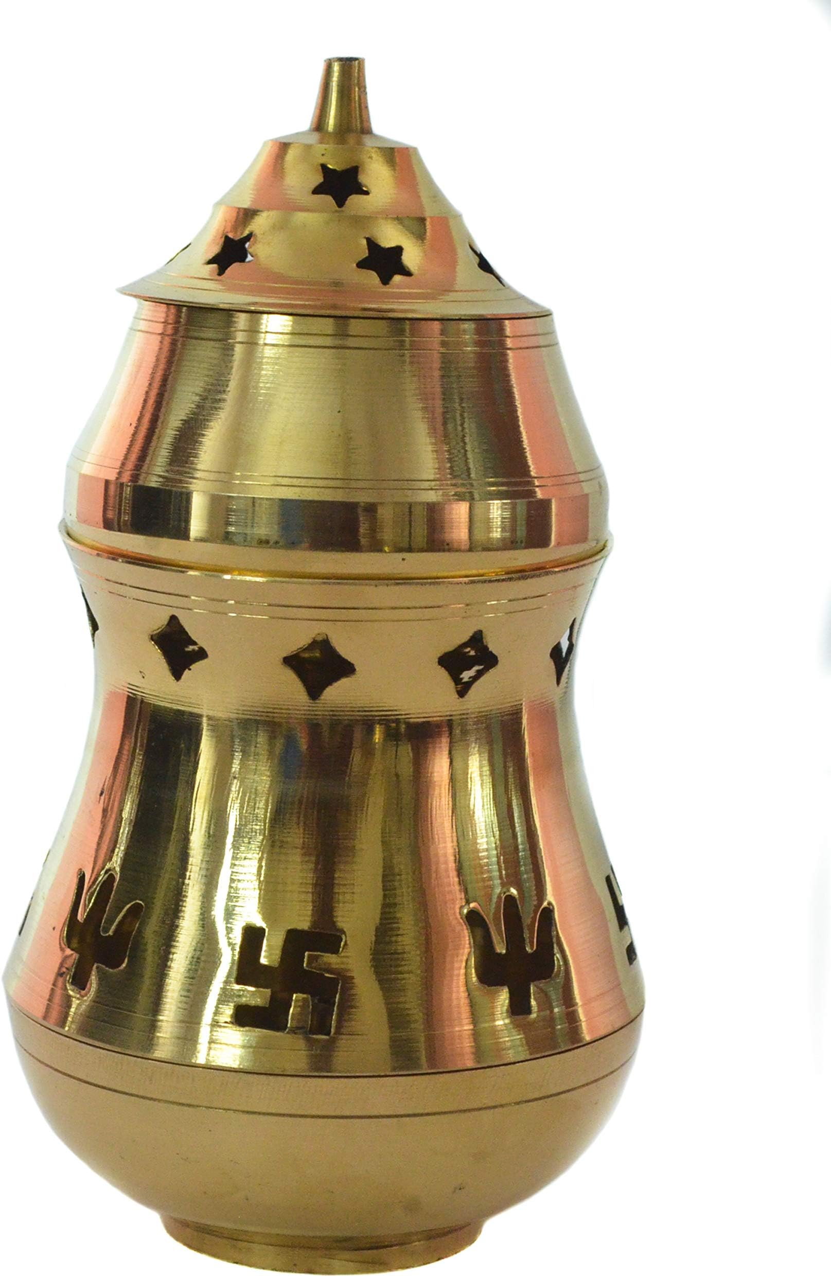 Tangerine Brass Camphor Burner Lamp with Diya Oil Diffuser,Oil Burner (Small), Gold