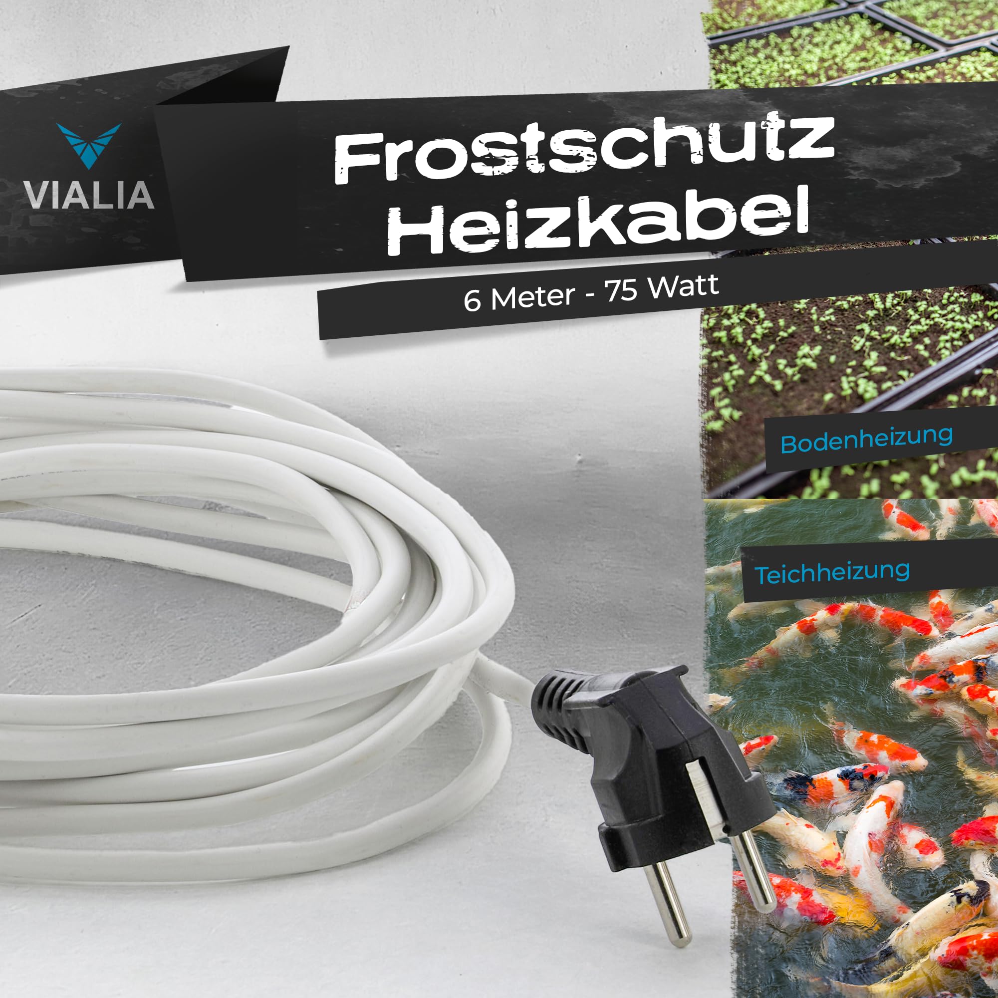 Frostschutz Heizkabel 6m 75W | Eisfreihalter für Teiche von 1-4 m³ | Teichheizung zum Schutz von Fischen & Pflanzen im Winter | Wärmekabel IP68 wasserdicht für Filter & Wasserlauf