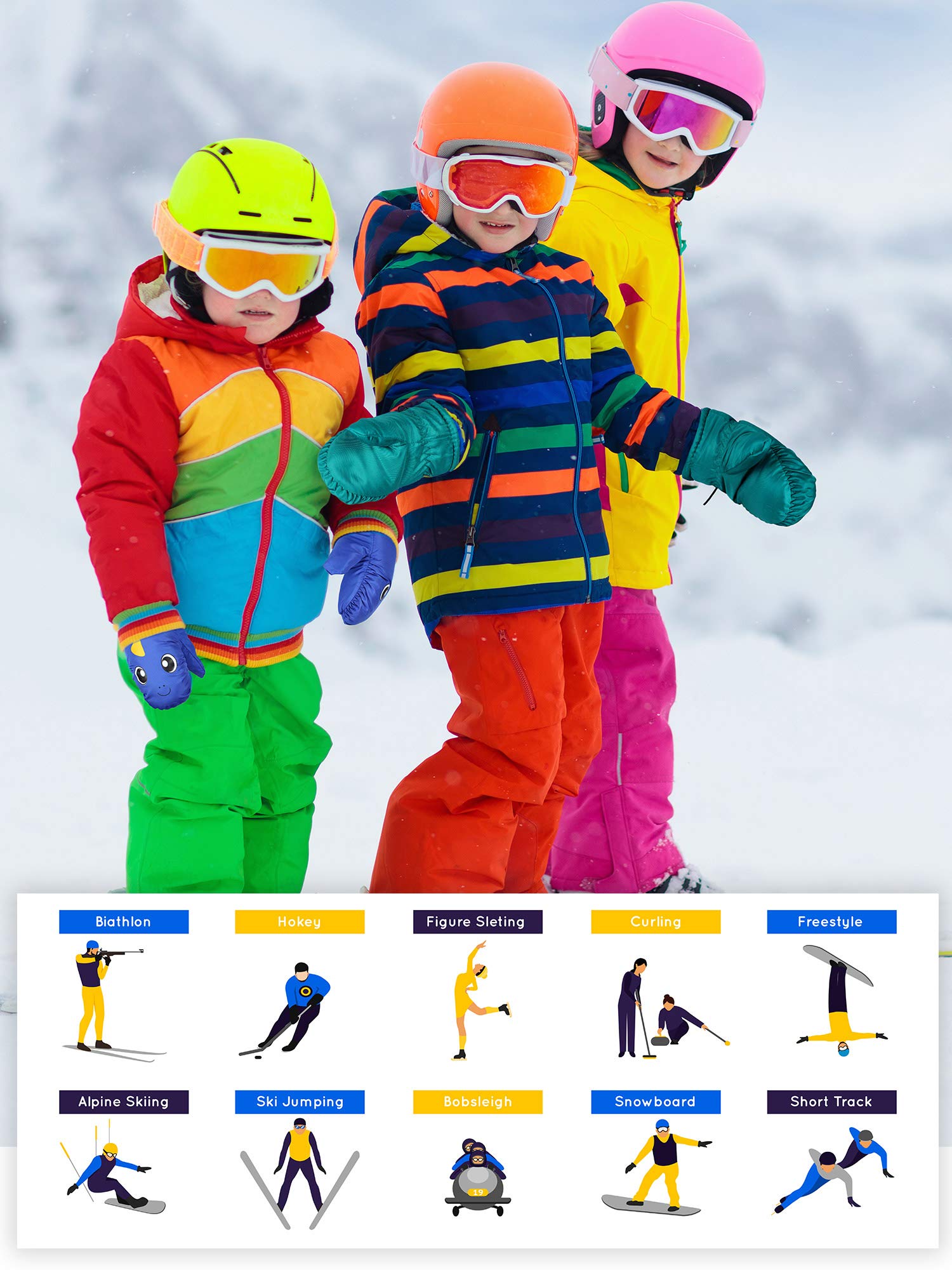 SATINIOR 6 Pairs Kids Winter Snow Mittens - Waterproof Warm Ski Gloves For Cold Weather
