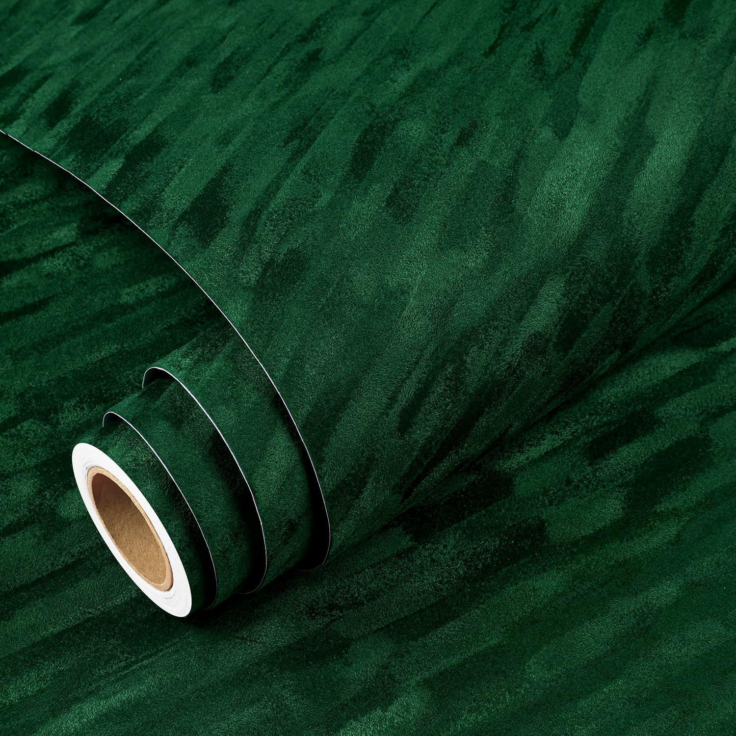 YENHOME 17.7"X200" Emerald Green Velvet Peel and Stick Wallpaper Vintage Velvet Textured Wallpaper for Bedroom Accent Wall Renter Friendly Felt Fabric Contact Paper for Cabinets Jewelry Boxes
