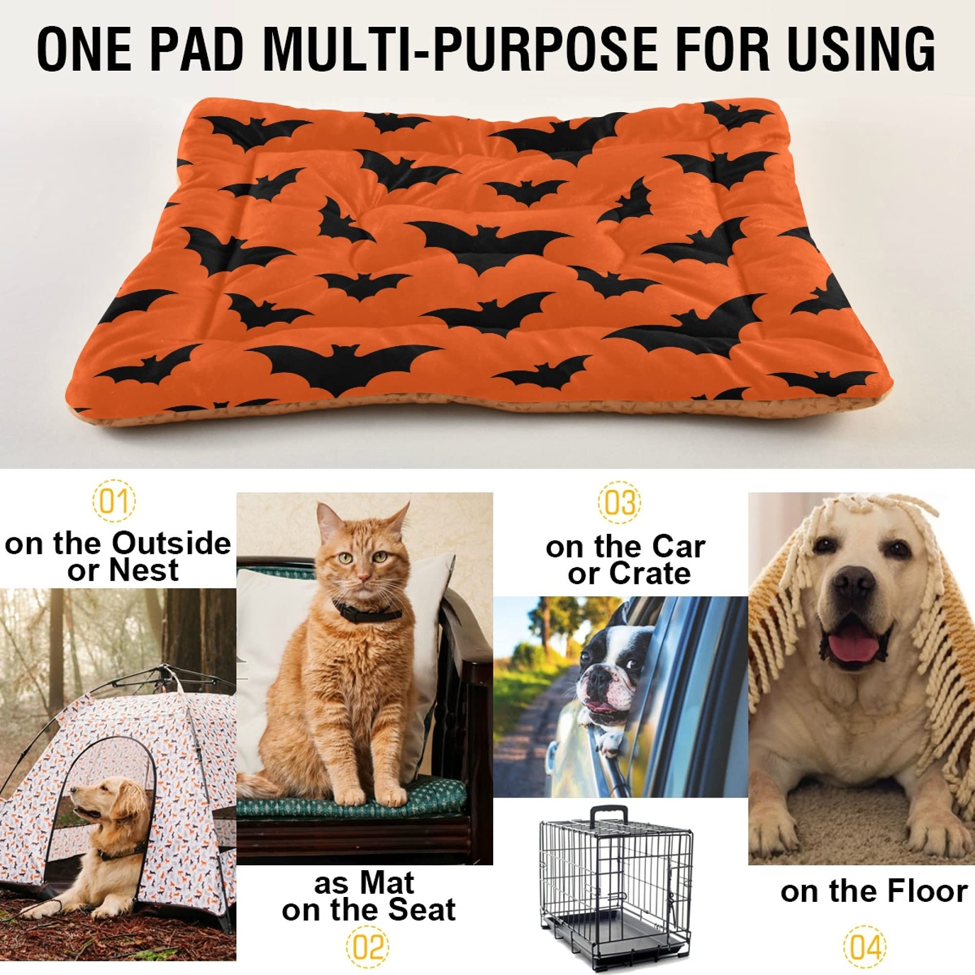 Halloween Hundebett, 45 X 61 Cm – Weiche Matte Mit Fledermaus-Muster, Rutschfest & Waschbar