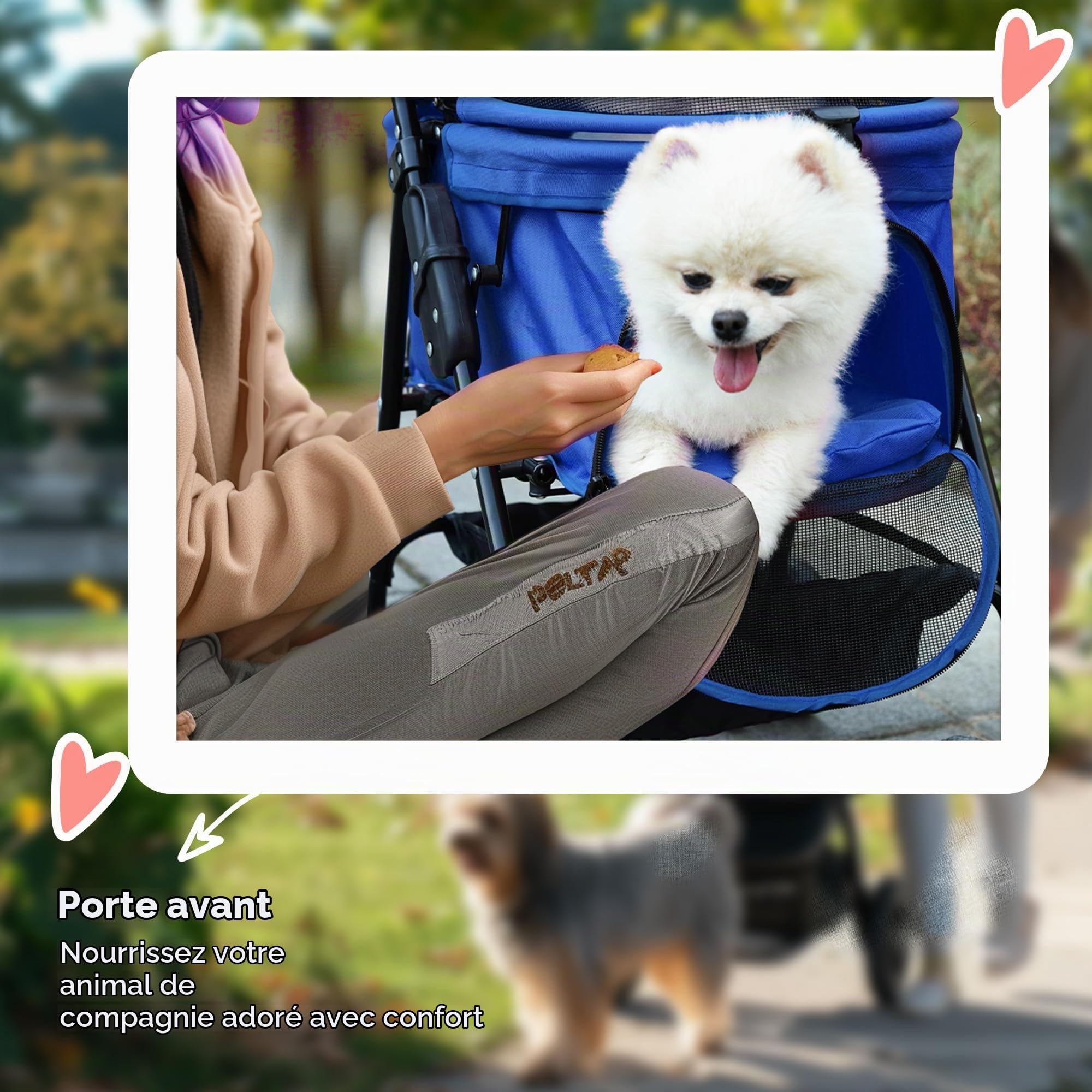 PawHut Poussette pliable pour chiens et chats jusqu'à 4 kg, Bleu | Poussette pour chien et chat, fenêtres en maille, panier de rangement, porte-gobelet