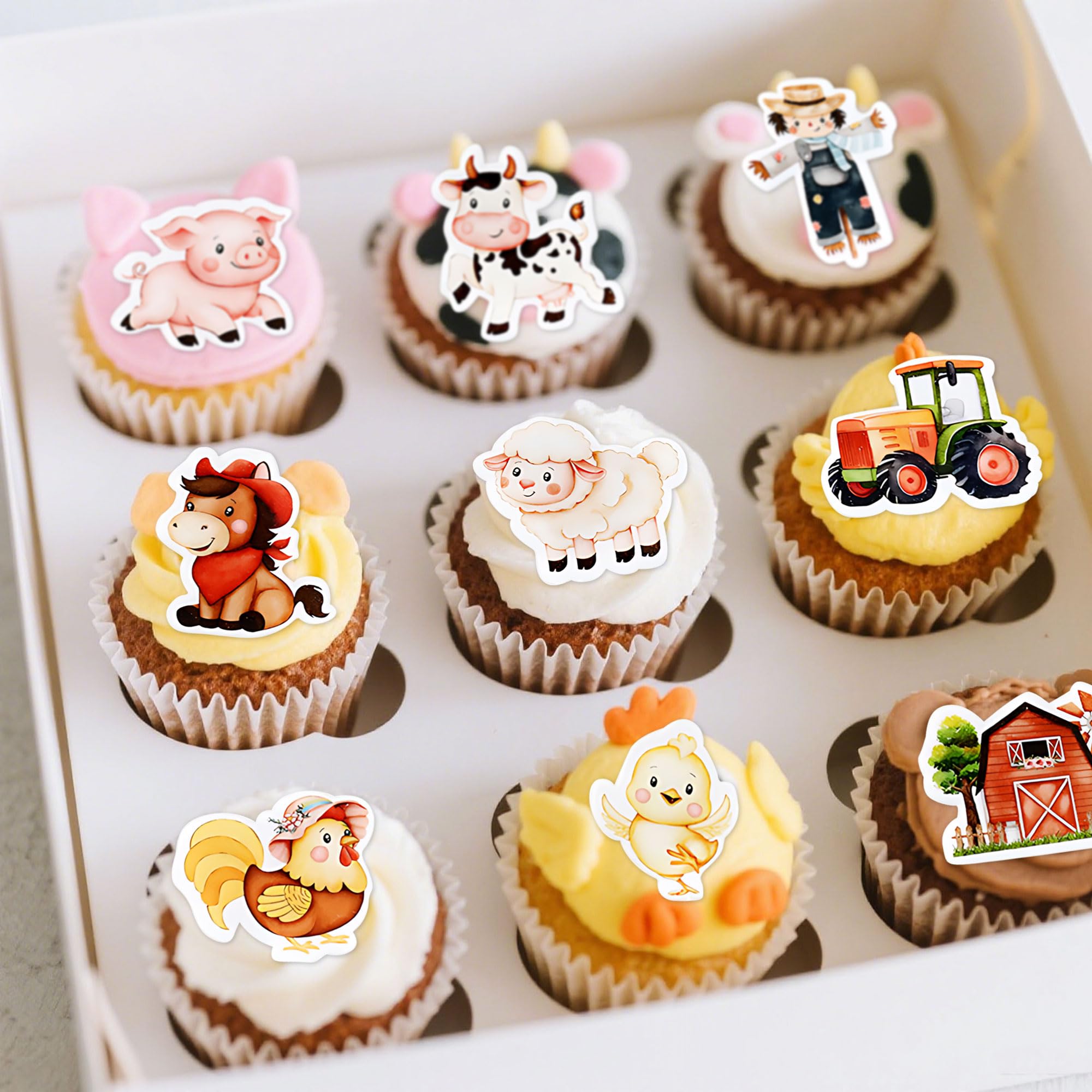 45 PCS Edible Farm Animals Barnyard Cupcake Cake Decorations Muffin Desserts Decoration for Celebrating Party Events Baby Shower Party Supplies - Image 4