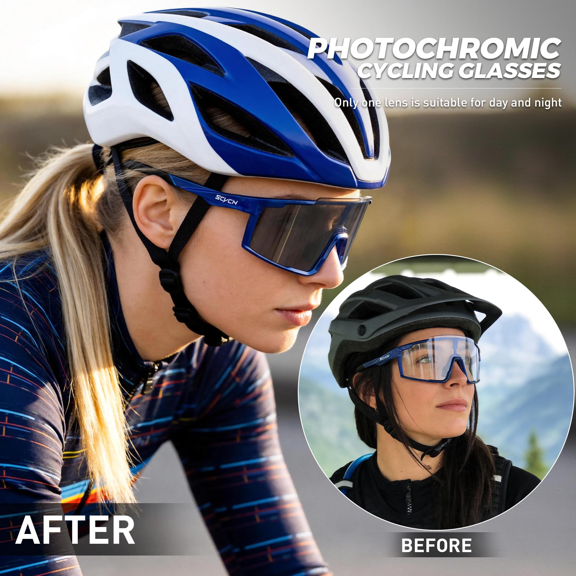 SCVCN Photochromatische Selbsttnend Fahrradbrille fr Herren Damen Klar  Rennrad Brille MTB Sportbrille Radbrille UV400 Sportsonnenbrille Radsport  Radfahren S121 S121 : Amazon.de: Sport & Freizeit
