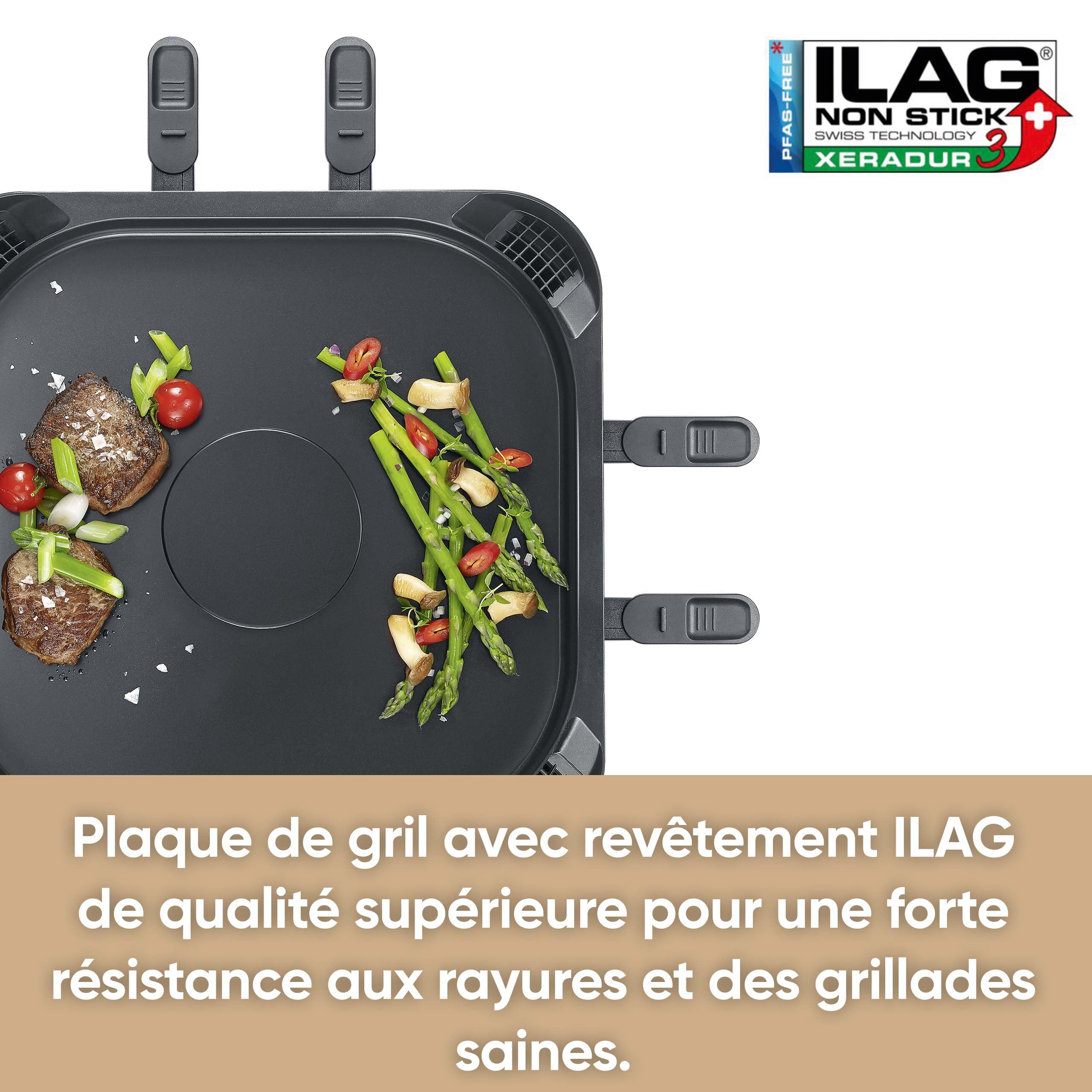 SEVERIN Appareil à raclette 8 personnes avec réduction de fumée et d'odeur, Raclette-Gril avec hotte intégrée, 1 900 W, Noir/Inox, RG 2350