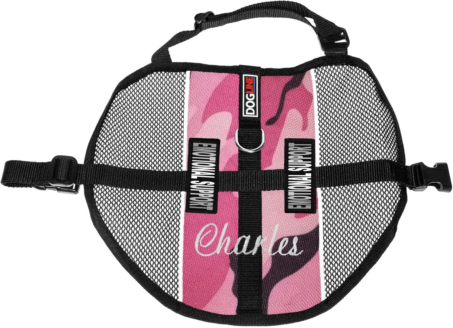 Dogline Custom Embroidered MaxAire Vest Emotional Support Removable Patch Adjustable Harness Reflective for Puppies Small Medium and Large Dogs 22 by 29 Inch Girth Pink Camo