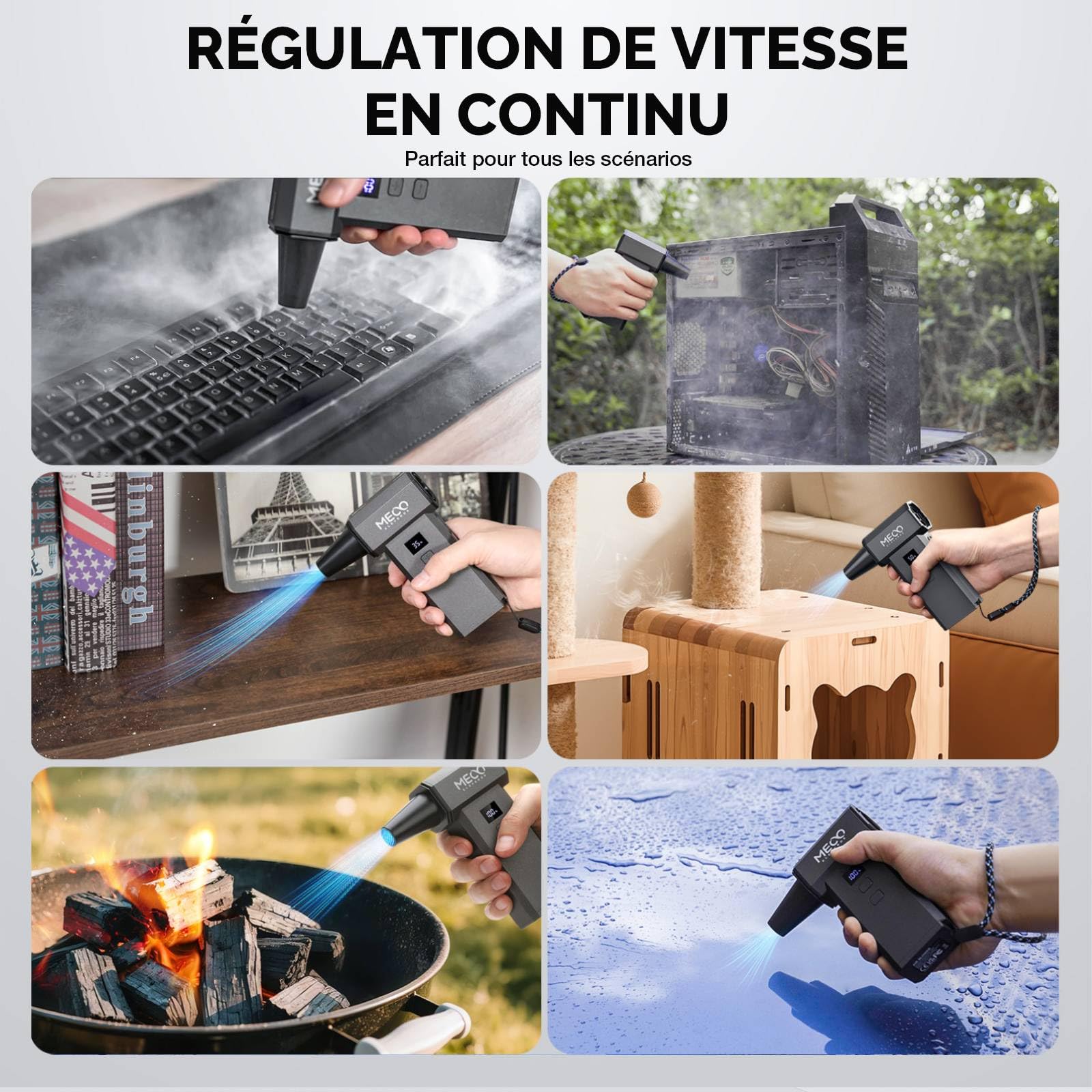 MECO ELEVERDE Souffleur Air Comprimé, 220.000 TR/Min, 100 vitesses et Affichage LED Mini Soufflette Sans fil Puissant avec Batterie 8000mAh, Bombe Air Sec pour Nettoyage PC, Voiture, Clavier, Maison
