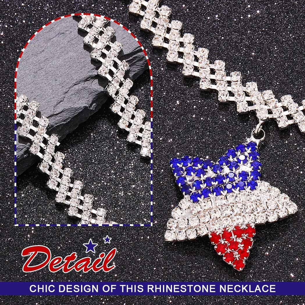 JAKAWIN 4th of July Necklace Diamond Choker Necklace Silver Independance Day Rhinestone Chokers Jewelry for Women