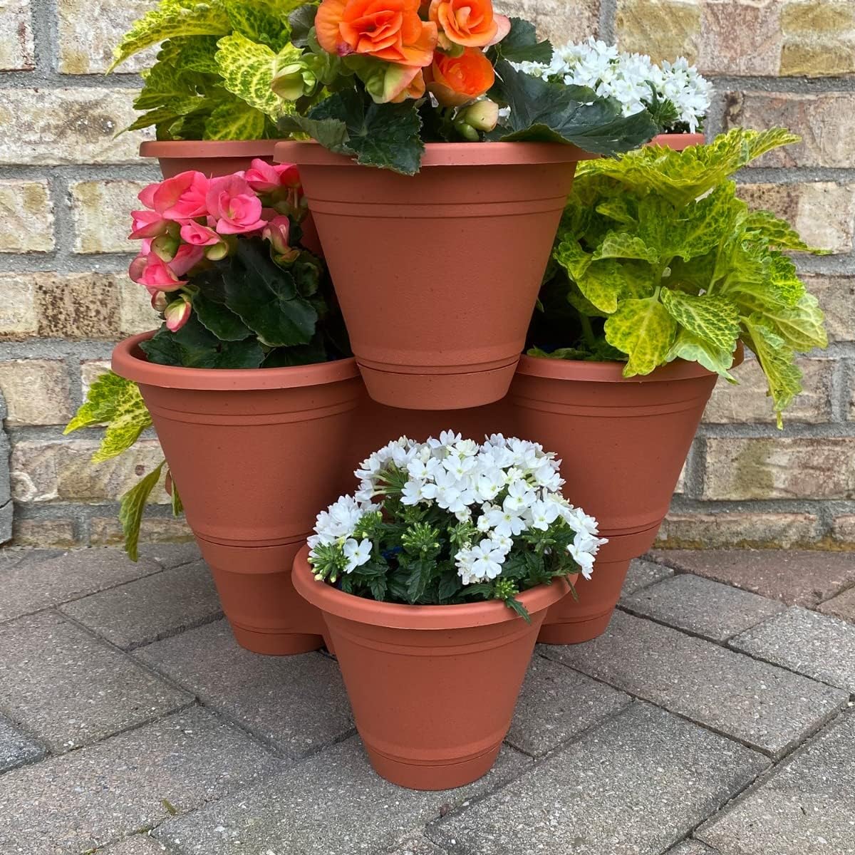 3 Tier Stackable Vertical Plastic Planter Flower Garden Herb Planter Indoor/Outdoor Use, Terracotta Clay Color
