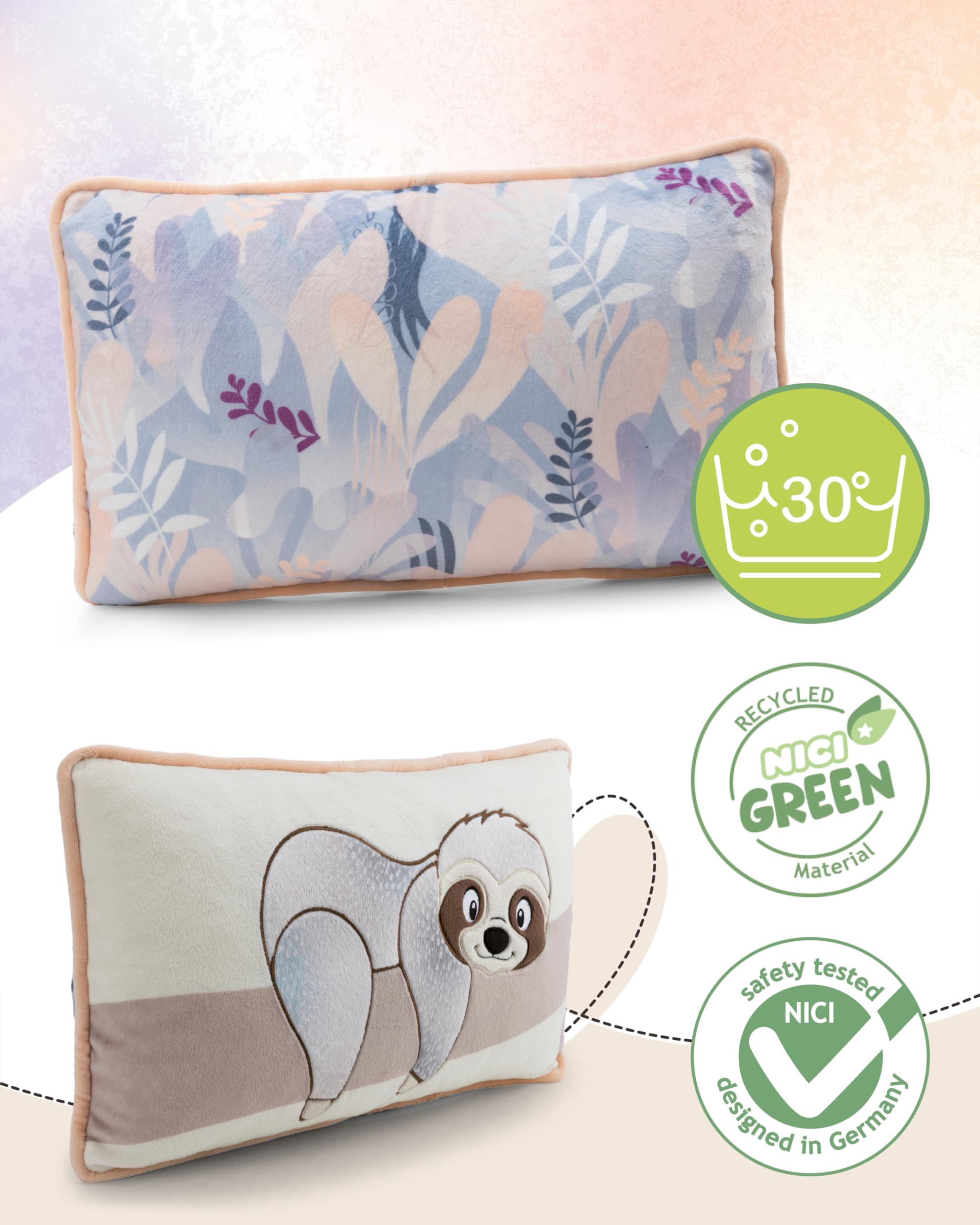 NICI Kuscheltier Kissen Faultier Izzy Icetumbler 43x25cm - beige - Flauschiges Kuschelkissen für Kinder und Erwachsene, Plüschkissen ideal für Zuhause, Kindergarten oder unterwegs - 62446