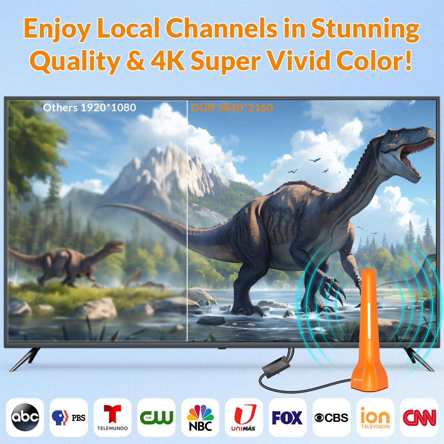 Antena de TV digital HD amplificada, antena HDTV de largo alcance para interiores y exteriores para canales locales, soporta Smart TV 4K 1080p y todos los televisores, amplificador de señal incluido