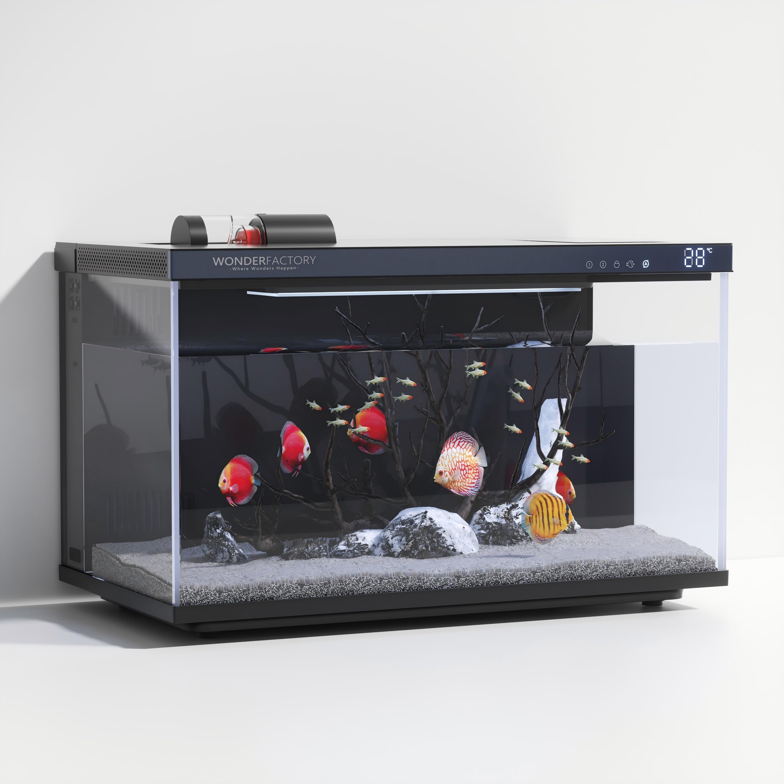 Smart Aquarium szklany zbiornik 5 galonów, system samooczyszczania, filtr wydajności 7 kolorowych diod LED, automatyczny podajnik, monitor temperatury szkła HD UHA, odporny na działanie