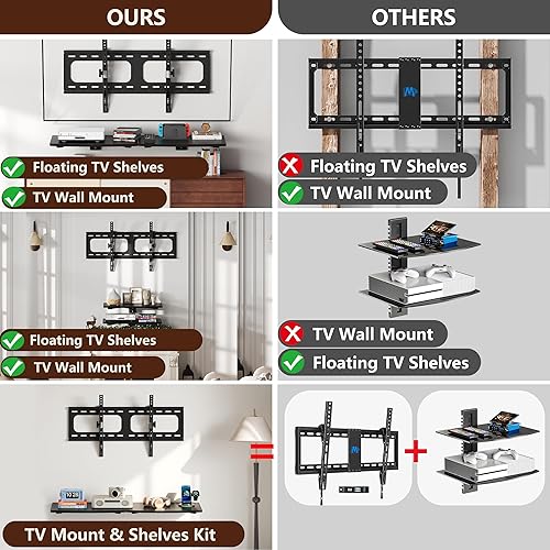 Miniatura 2 de Kit de soporte y estantes de TV 3 en 1, soporte de pared para televisores de 37 a 75 pulgadas, soporta hasta 154 libras, VESA máximo de 600 × 15.748