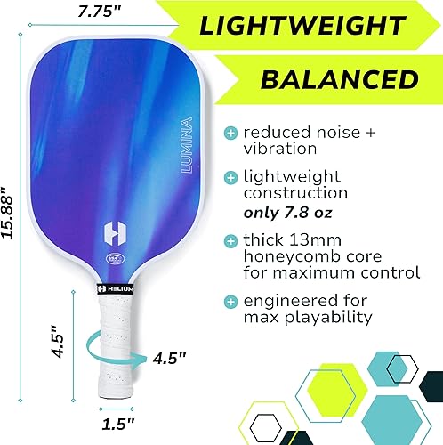 Miniatura 4 de Helium Paletas de pickleball de fibra de carbono profesionales - Certificado USAPA - Textura de alto giro, núcleo de panal ligero