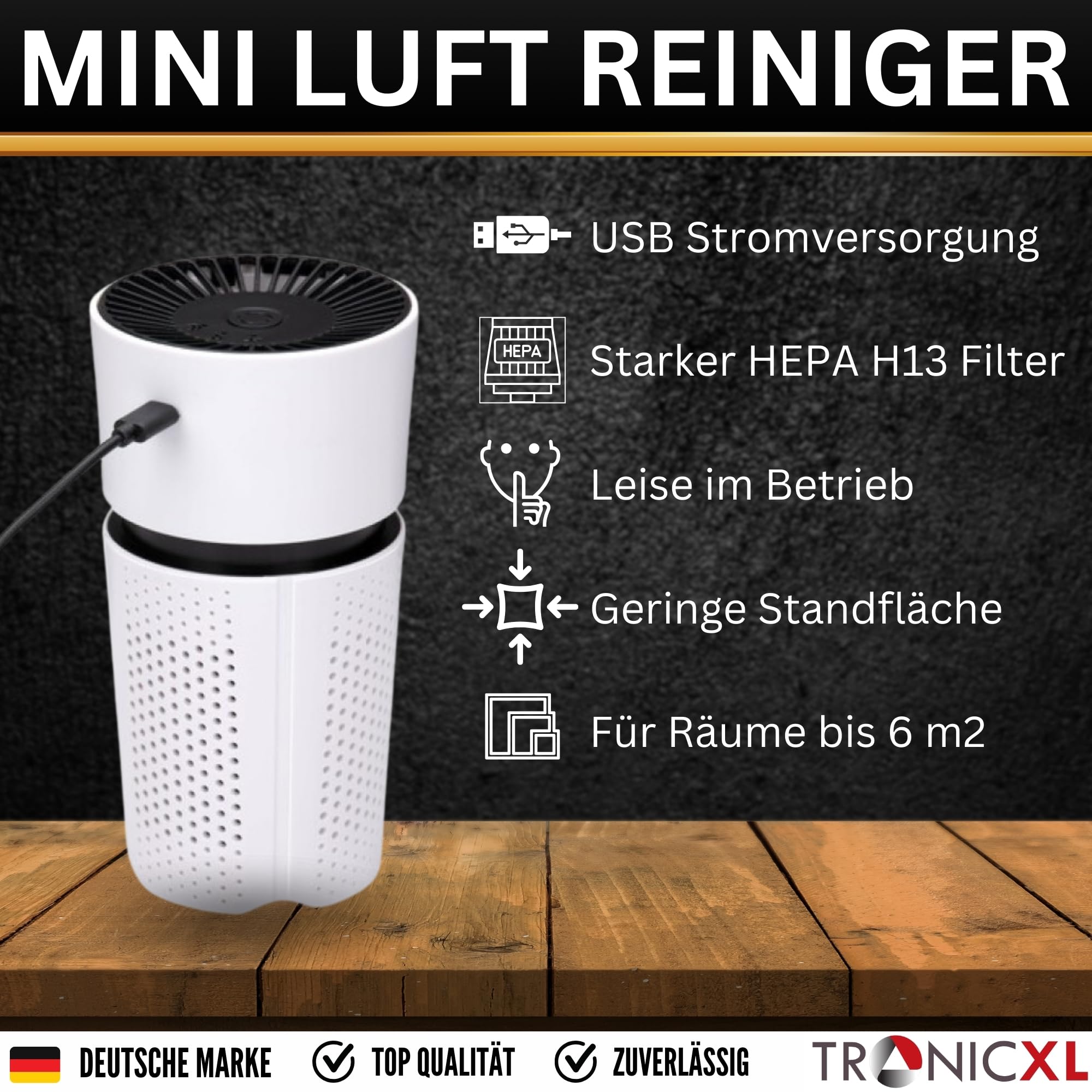 TronicXL Mini purificador de aire USB, filtro Hepa para oficina, pequeño filtro de aire, dormitorio, escritorio, hogar, cocina, salón, AirPurifier pequeño