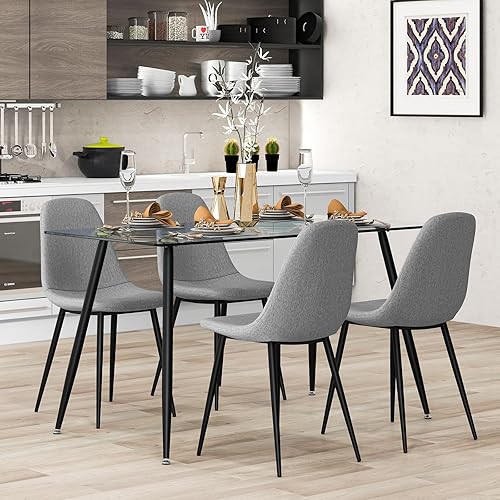 Miniatura 7 de Tangkula Mesa de comedor moderna de cristal, mesa rectangular con amplia mesa de vidrio templado y patas de acero, mesa de cocina simplista, 51 x