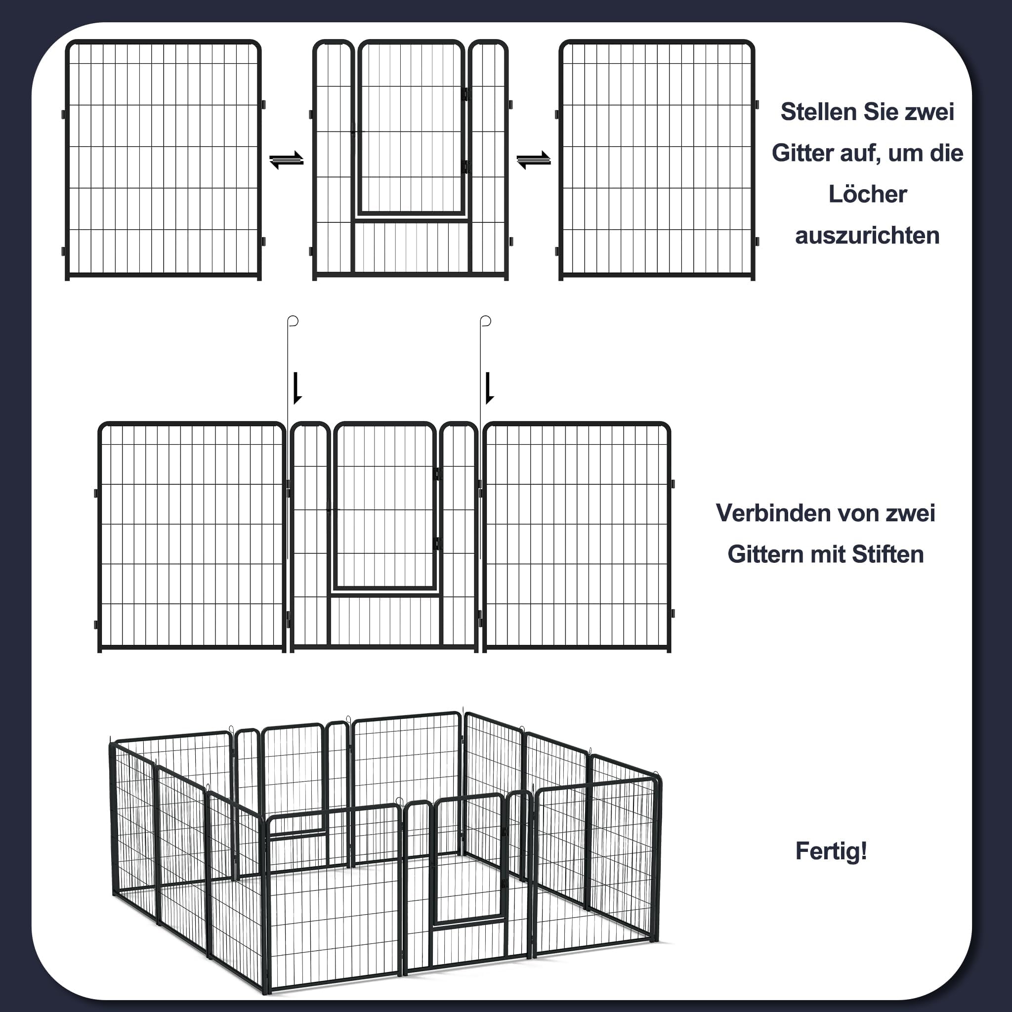 UISEBRT Recinzione per cuccioli con porta, box per cani, flessibile, pieghevole, per cane, gatto, cucciolo, coniglio (80 x 80 cm, 8 pezzi)