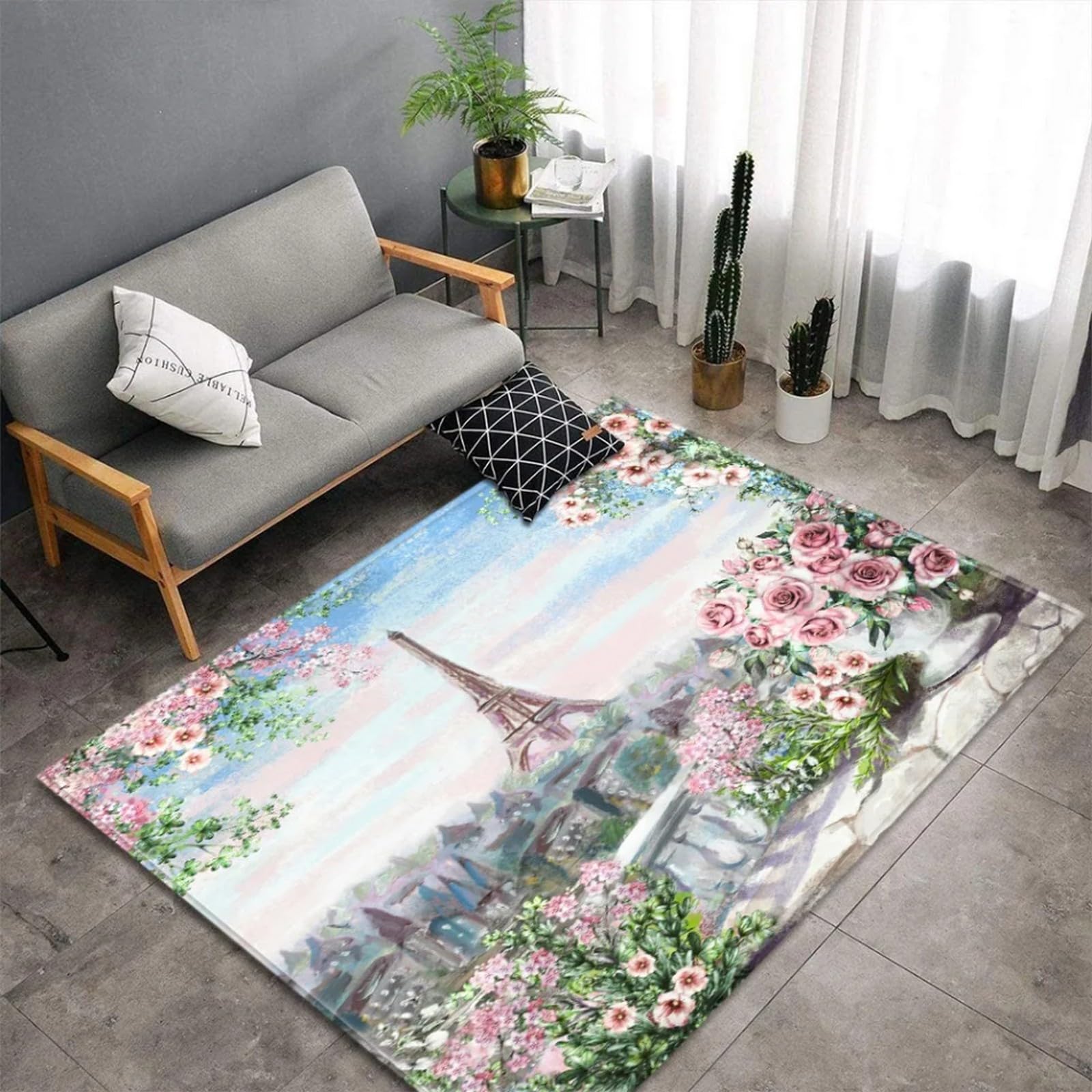 Tapis de chambre fille Tour Eiffel pour créer un salon cosy avec ce tapis de flanelle douce 3D