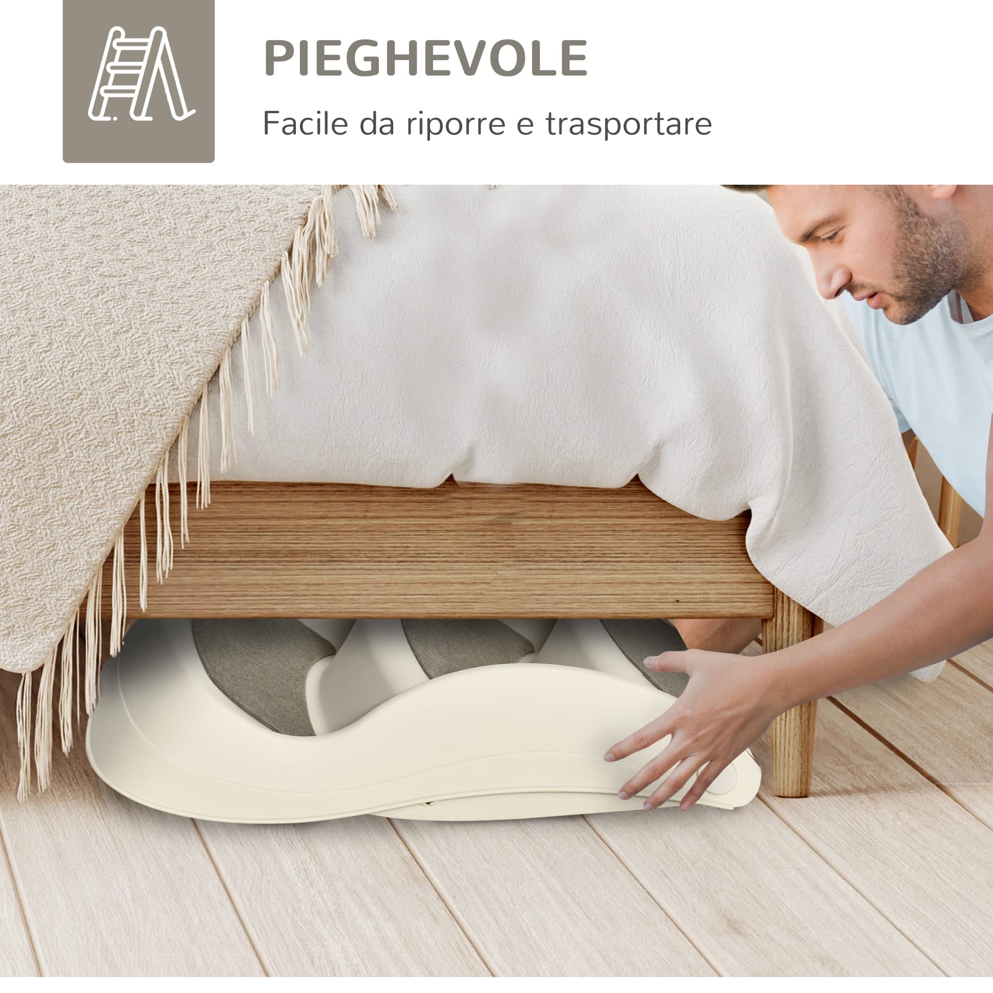 PawHut Scaletta per Cani Pieghevole con 3 Gradini Antiscivolo, Scala per Animali Domestici, Cuccioli, Gatti, in PP, 49x38x38 cm, Beige