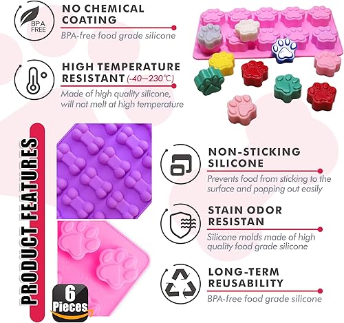Vista 5 de Moldes de silicona para patas y huesos de cachorro, moldes para hornear, moldes de chocolate, molde de silicona para golosinas para perros, paquete