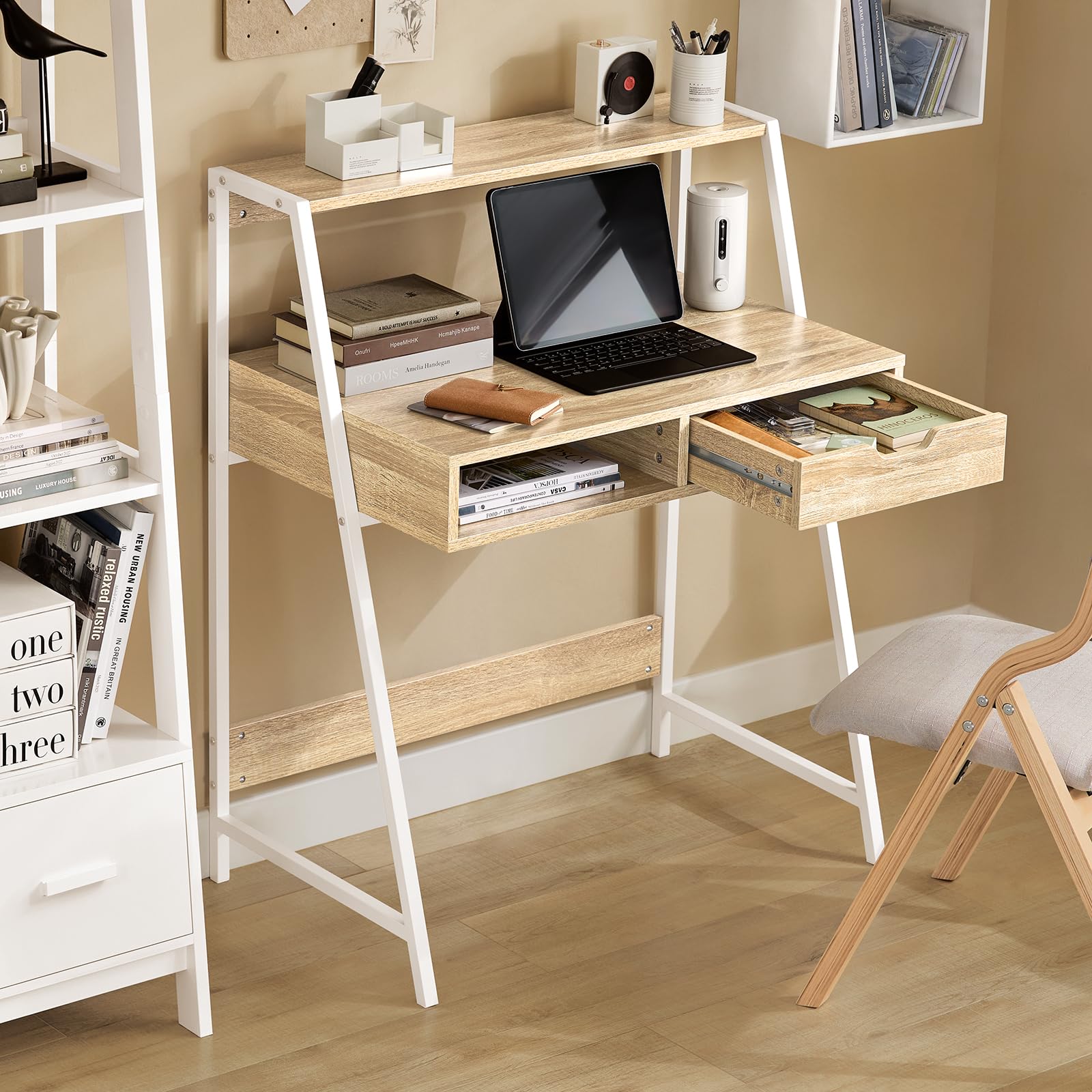 SoBuy Scrivania con Cassetto e Scaffale Portata fino a 75kg 76x75x50cm Ufficio