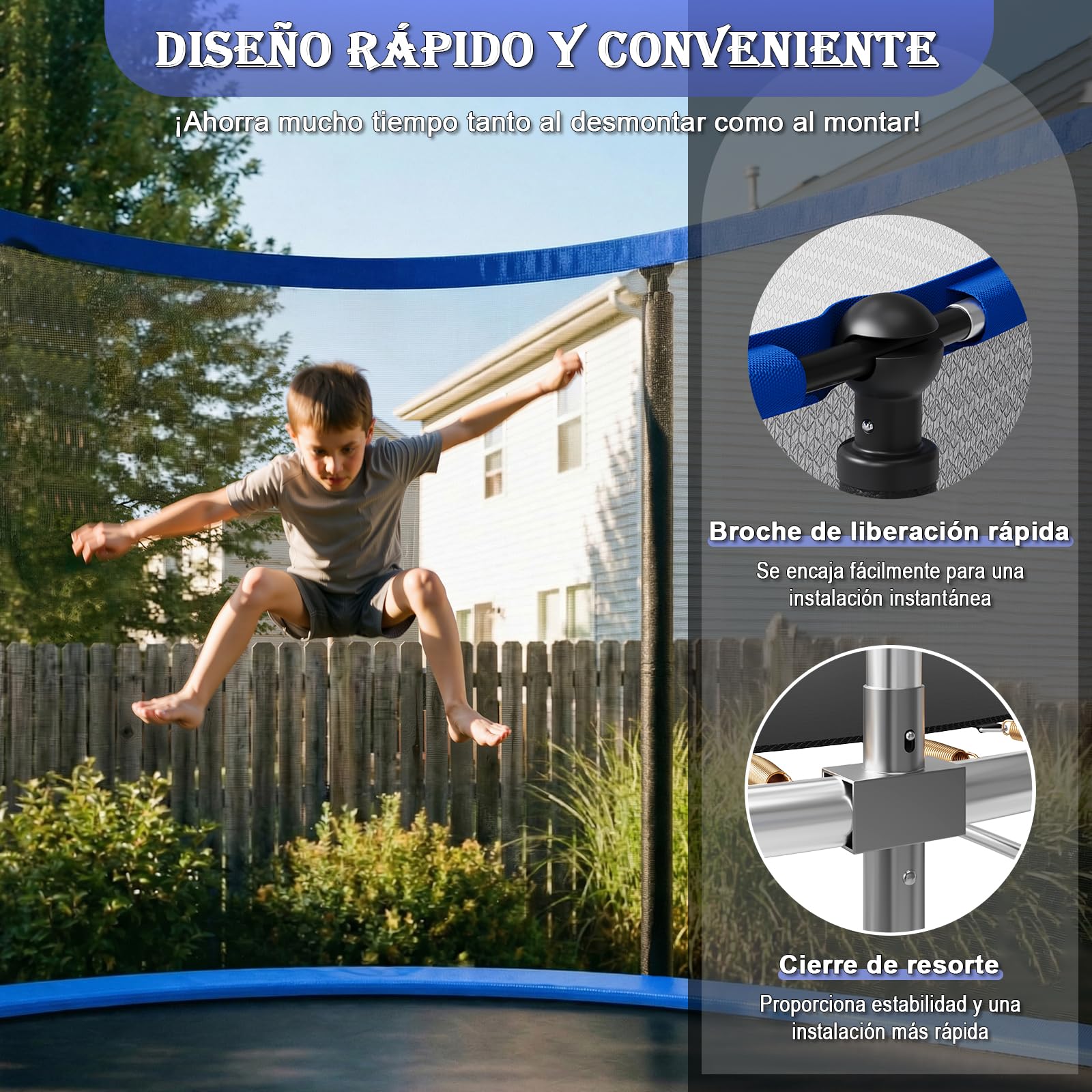 JUMMICO Trampolín para exteriores Ø 183/228/290/360 cm Kit completo con red de seguridad, escalera, funda protectora y accesorios de montaje,Azul 228cm