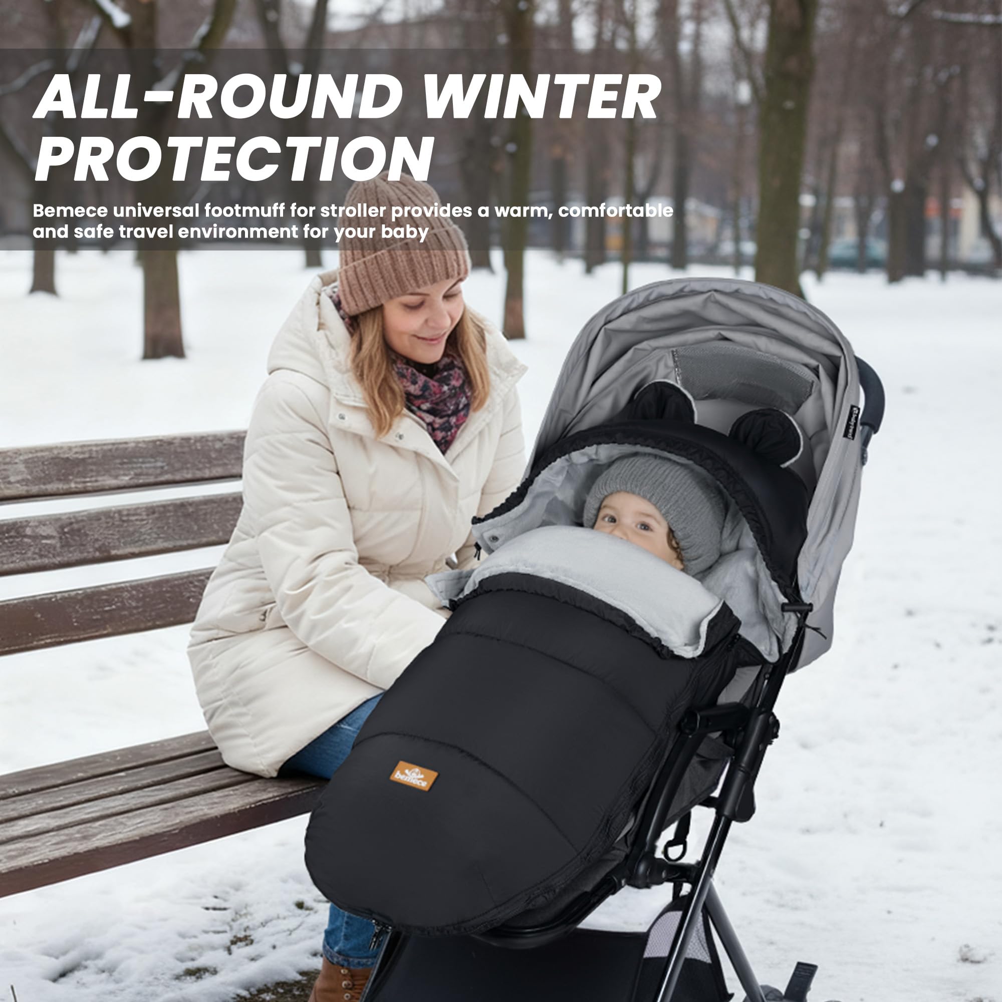 bemece Chancelière Universelle pour Poussette, Chancelière Bébé Poussette Hiver, Peluche Cristalline Chaude et Confortable, Imperméable,Antivent et Antifroid, Fermeture Éclair Amovible-Cadeaux de Fête