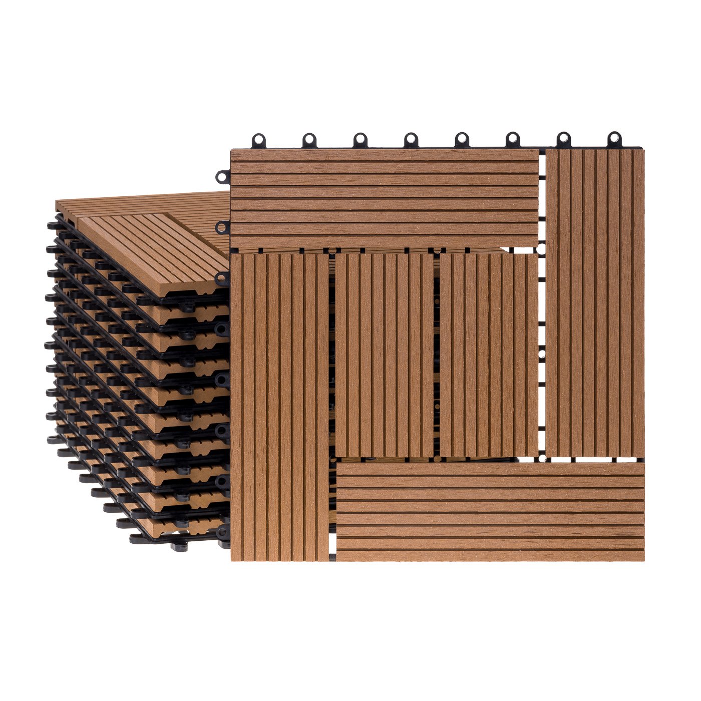 Ventanara® WPC Holz Kunststoff Fliesen Terrassenfliesen Klickfliesen Balkonfliesen 11 Stück = 1m² (30 x 30 cm, Braun Mosaik)