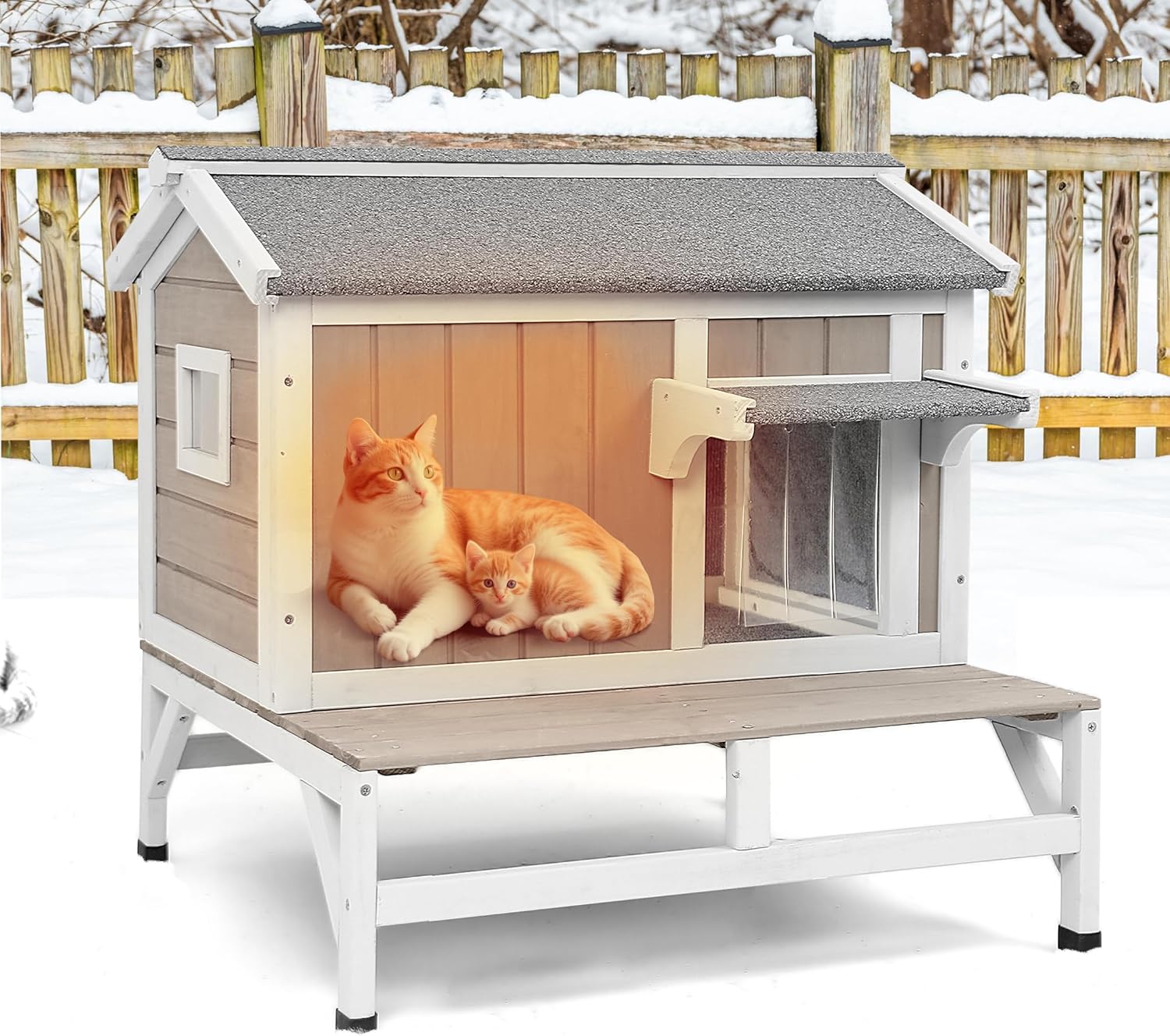 Insulated Cat House Outdoor Cat Shelter for Feral Cats in Winter,All-Round Foam Insulation Weatherproof Wooden Cat Houses for Cats Rabbits and Small Animals with Escape Door Open Roof