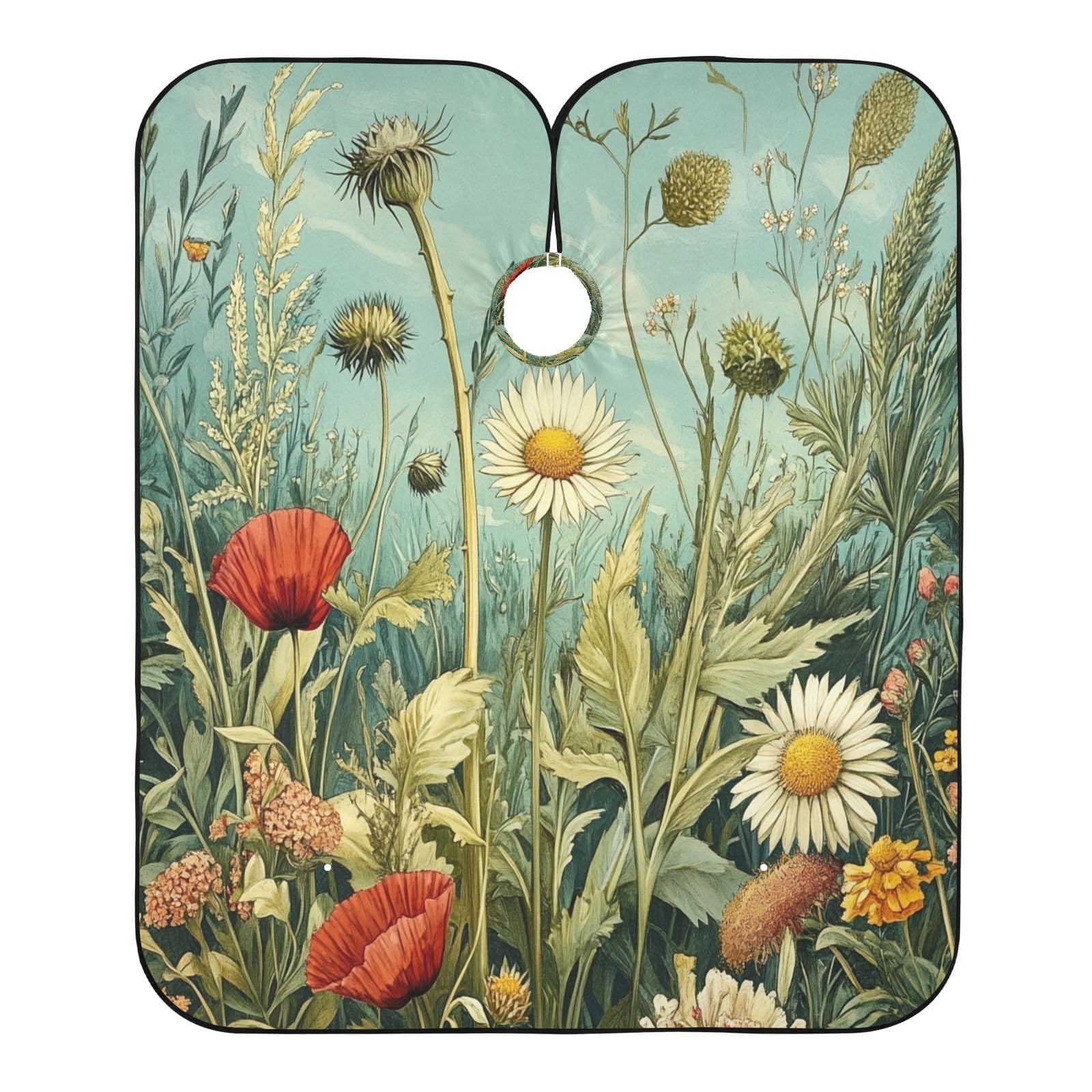 Kigai Hair Cutting Cape for Men & Women Wildflowers Poppy Waterproof Barber Cape Professional Hairdressing Salon Styling Cape with Adjustable Closure Snap