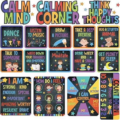 Juego de tablones de anuncios de esquina para decoración de aula, tabla de sentimientos, salud mental, gestión de sentimientos, póster para jardín