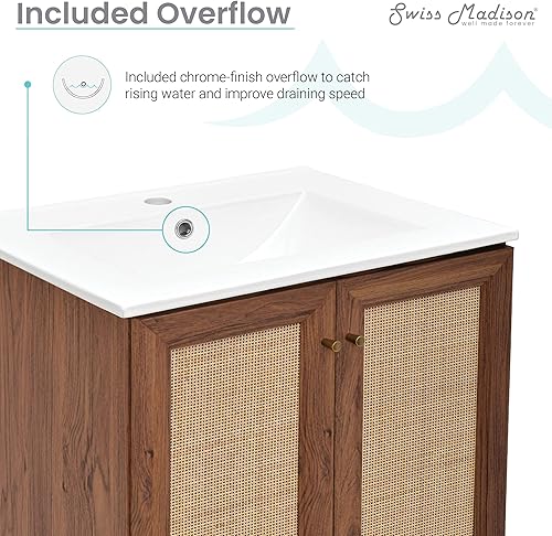 Vista 27 de Swiss Madison Classe - Lavabo de baño de roble de 24 pulgadas incluido