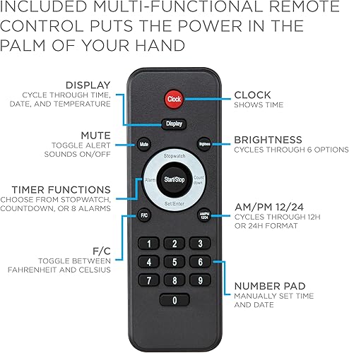 Miniatura 8 de Ivation Gran reloj digital LED de gran tamaño de 72 pulgadas  Reloj digital grande con pantalla multifunción - cronómetro, temporizador, alarmas,