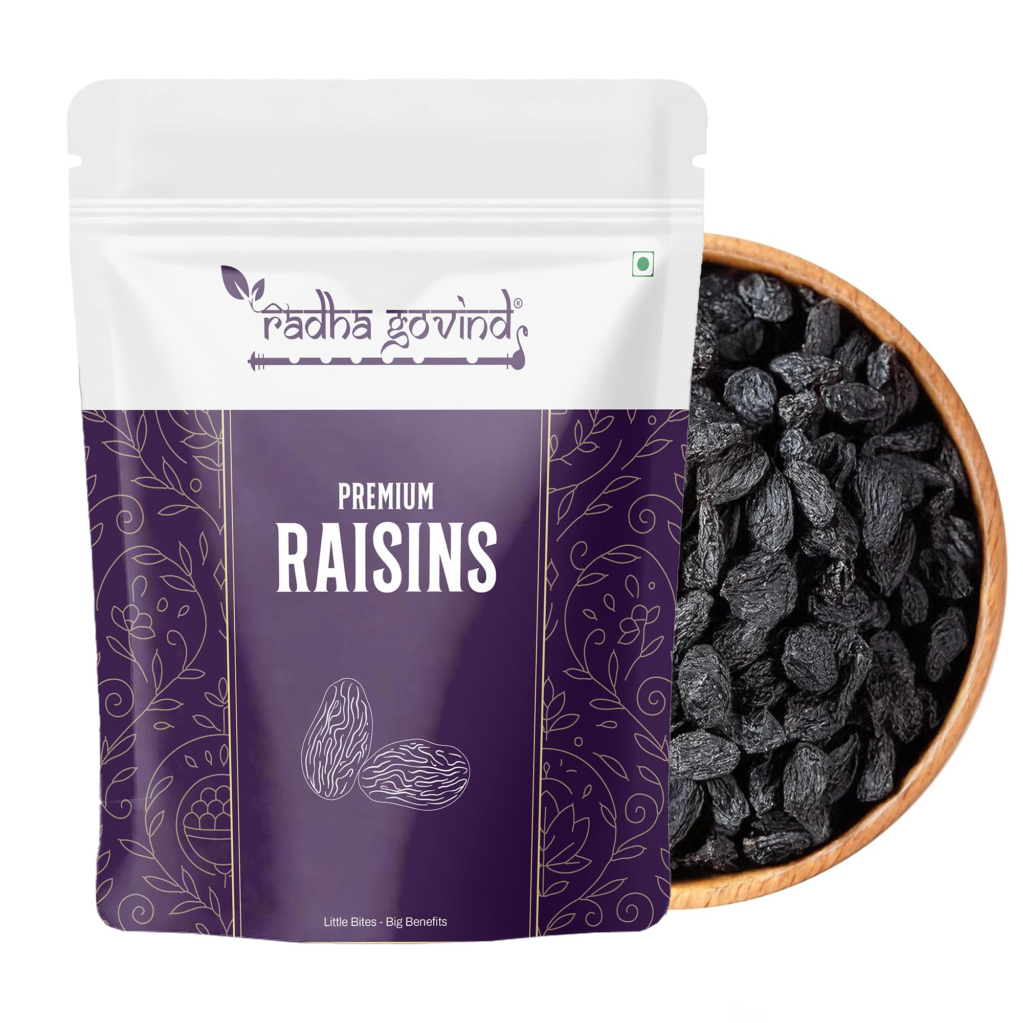 Radha Govind Black Raisins Seedless 500g, Premium Kali Kishmish Dry Grapes, Naturally Sweet Dried Raisins for Energy, Digestion & Healthy Snacking
