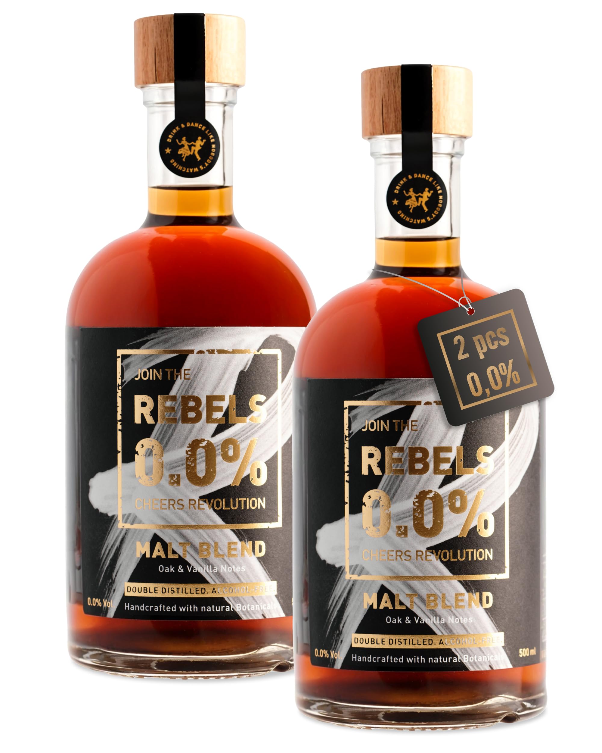 REBELS 0.0% Whiskey Alternative Malt Blend | Bundle | Double distillé pour un arôme intense | Fabriqué en Suisse | Végétalien | Convient uniquement pour le mélange | 1000 ml