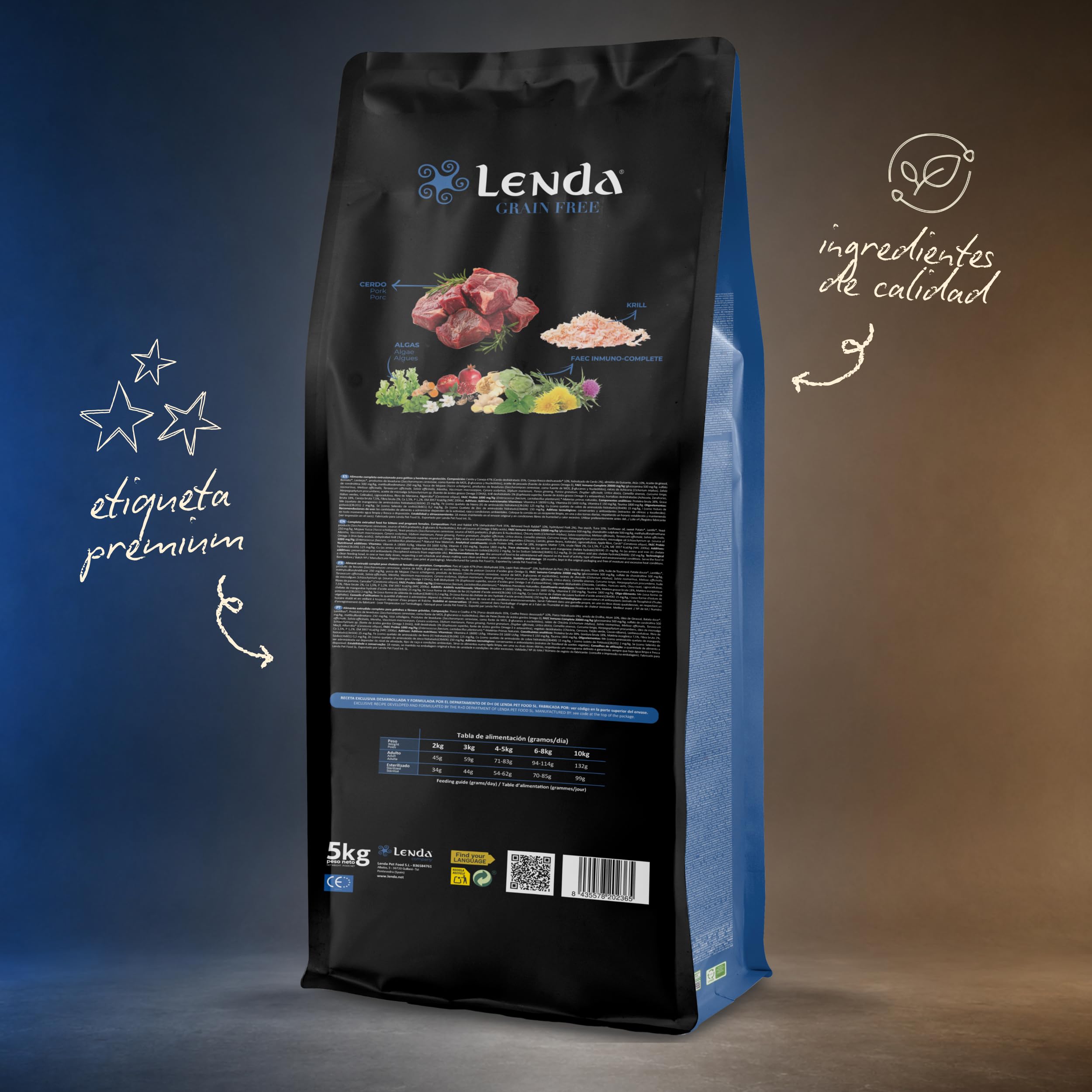 Lenda Grain Free Cerdo 5kg - Pienso Hipoalergenico Monoproteico para Gatos Sin Cereales - Comida para Gato Sin Cereales Sin Ave con Probioticos y Omega 3 para Piel y Digestion - No Grain