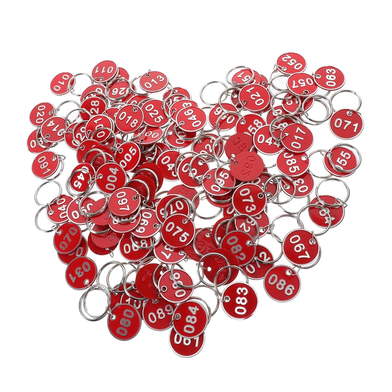 Nummerierte Schlüsselanhänger aus Stahl, 100 Stück mehrfarbige Metall-Nummernschilder mit den Zahlen 1–200 for die Organisation von Schlüsselanhängern, Schließfächern und Pools(Red,101-200)
