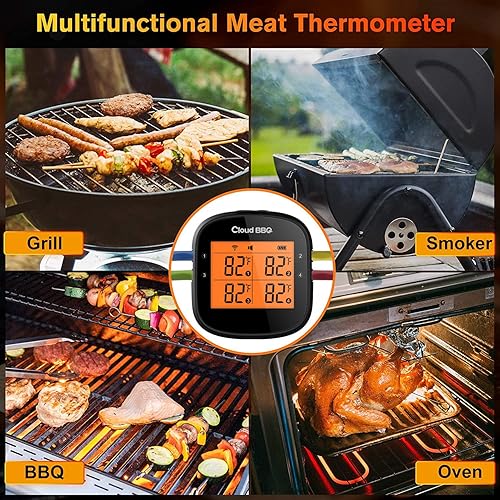 Miniatura 8 de Cloud BBQ Termómetro inalámbrico de carne de 500 pies, termómetro inteligente recargable para barbacoa con cuatro sondas, termómetro de carne