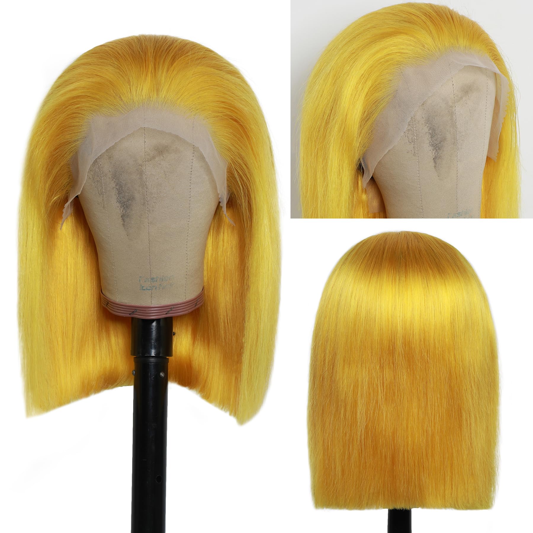 12” SHORT YELLOW BOB HUMAN HAIR STRAIGHT LACEFRONT 8 10 12 14 Inch Short SDD Bob Human Hair Wigs - Bone Straight main image 3
