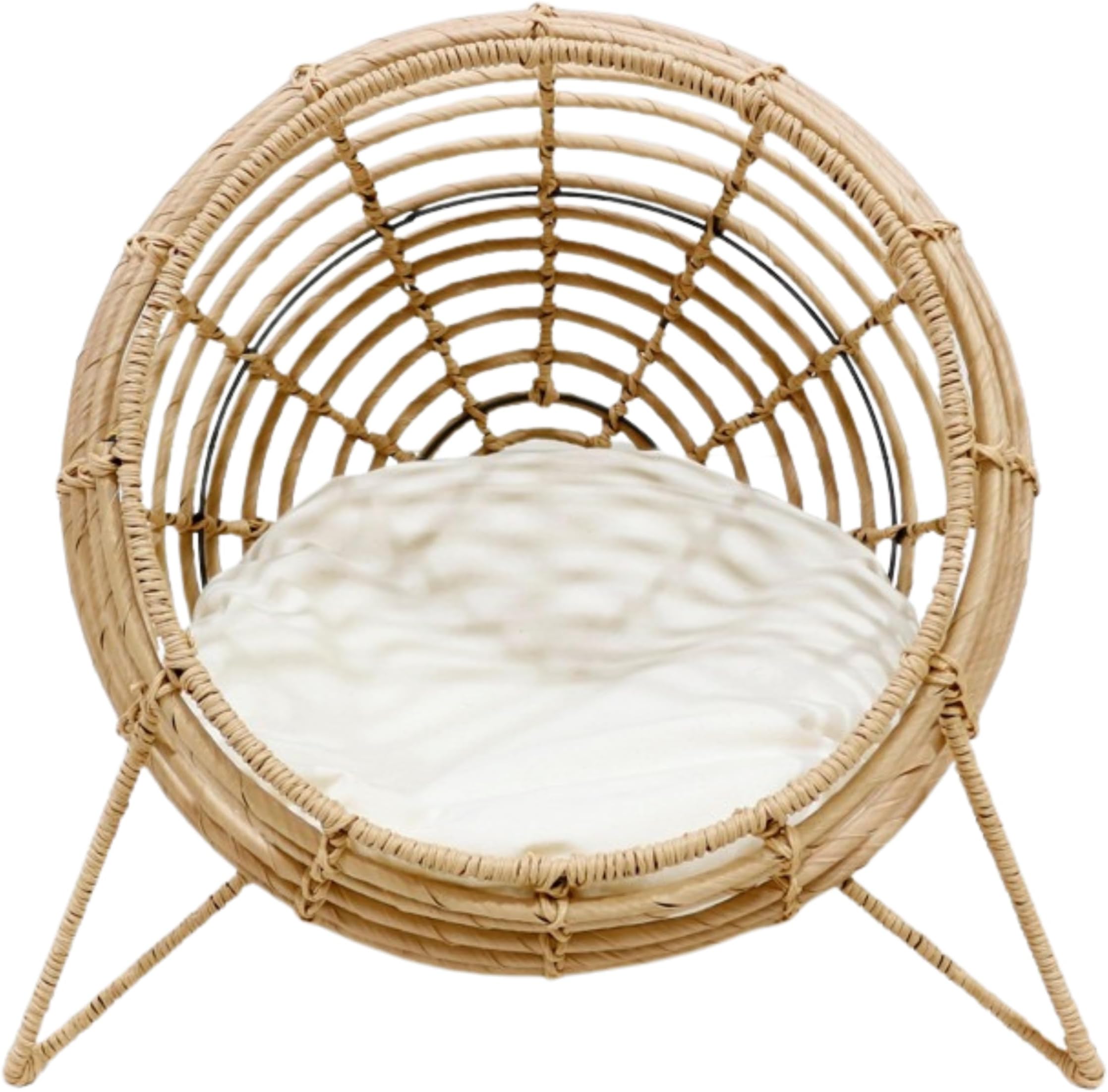 Handwoven Rattan Pet Lounge Chair with Plush Cushion - Luxury Indoor/Outdoor Nest for Cats and Small Dogs - Cozy Elevated Bed - Durable and Stylish Animal Lounger - Friendly Pet Furniture