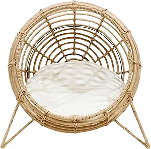 Handwoven Rattan Pet Lounge Chair with Plush Cushion - Luxury Indoor/Outdoor Nest for Cats and Small Dogs - Cozy Elevated Bed - Durable and Stylish Animal Lounger - Friendly Pet Furniture