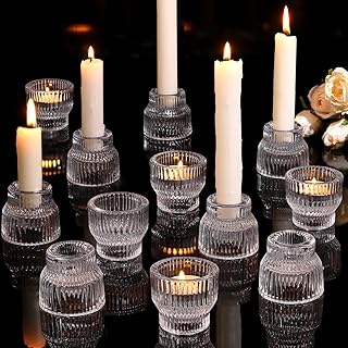 25 Living Room Candle Decor Ideas That Create Cozy Evenings 2 12pcs Clear Taper Candle Holders, Glass Candlestick Holders, Tea Light C...