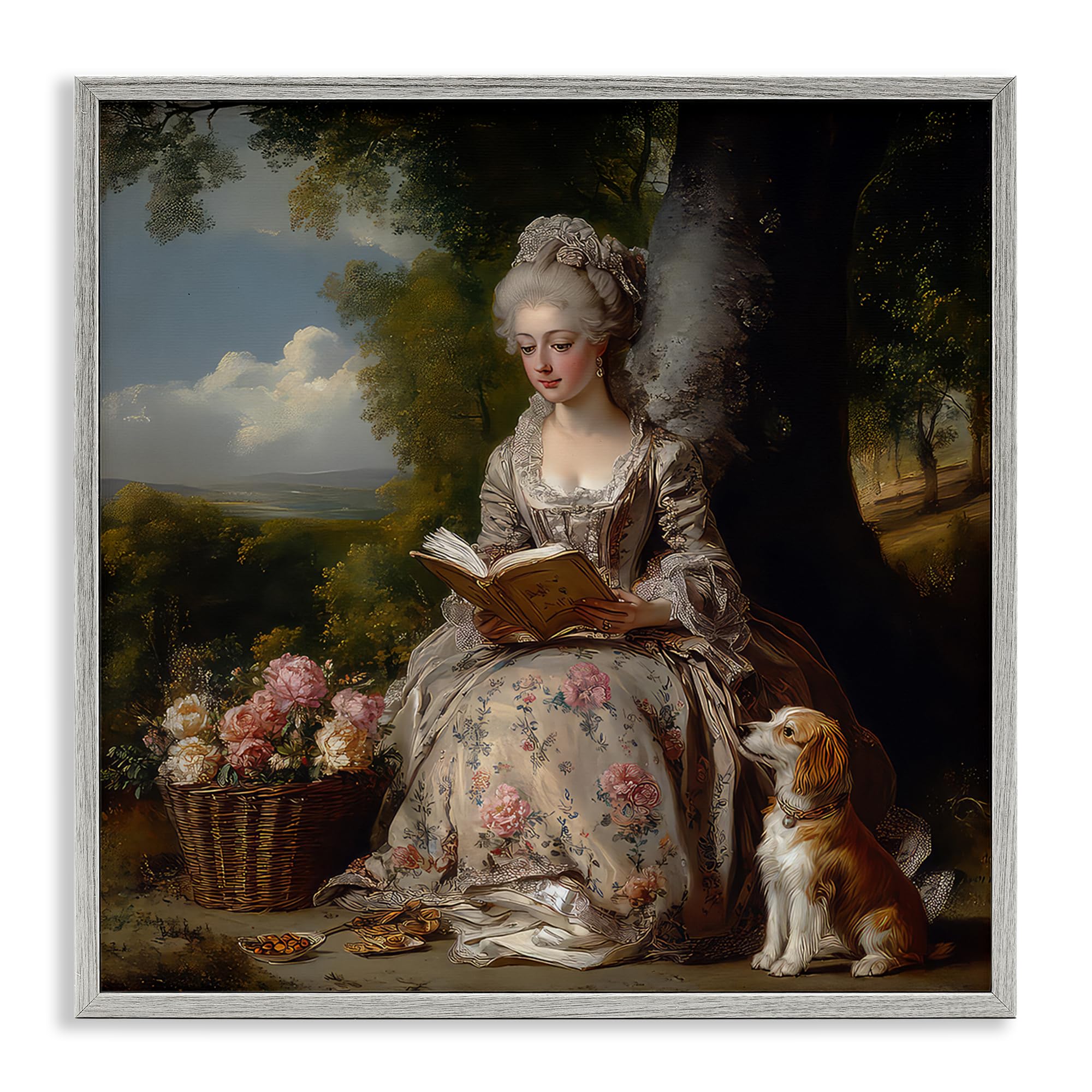 'Rococo Lady with Dog'| Framed Giclee Art