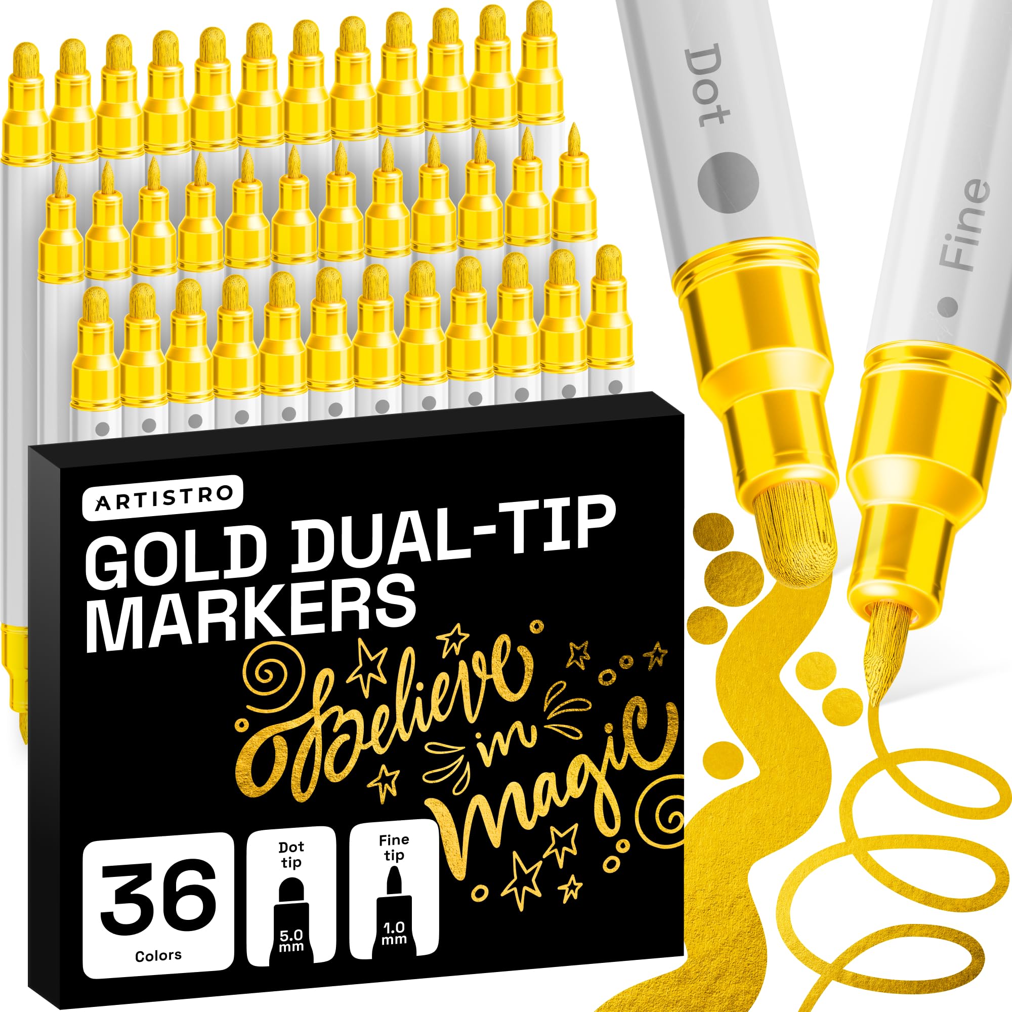 ARTISTRO 36 Gold Dual-Tip Acrylic Paint Marker Pens